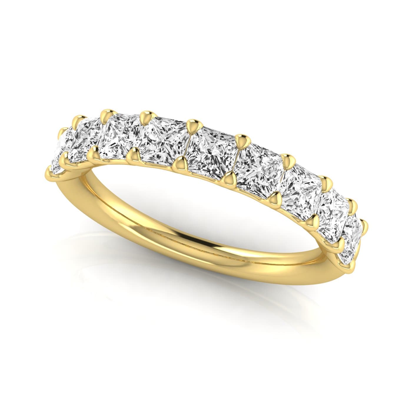 1/2 Spread Princess Diamond Wedding Band (2.97 ct. tw.), On hand view in yellow gold