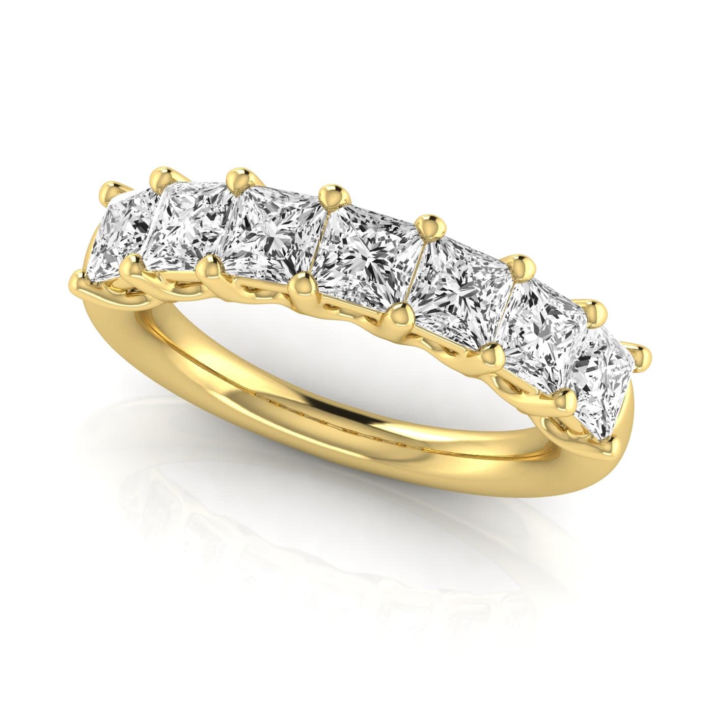 1/2 Spread Princess Diamond Wedding Band (3 1/2 ct. tw.), On hand view in yellow gold