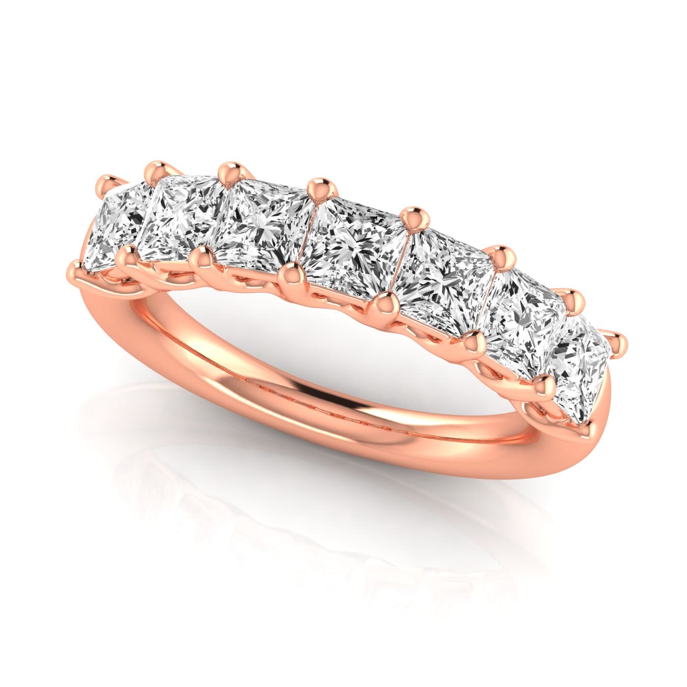 1/2 Spread Princess Diamond Wedding Band (3 1/2 ct. tw.), On hand view in rose gold
