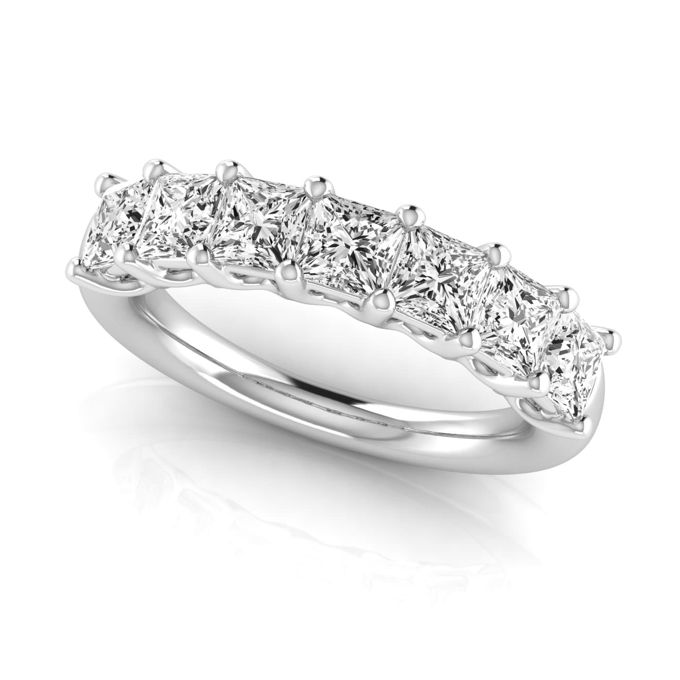 1/2 Spread Princess Diamond Wedding Band (3 1/2 ct. tw.), On hand view in white gold or platinum