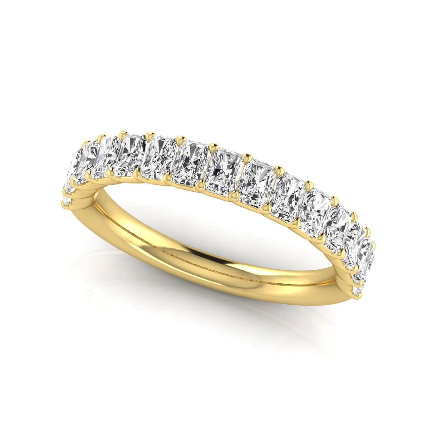 1/2 Spread Radiant Diamond Wedding Band (1 1/2 ct. tw.), On hand view in yellow gold