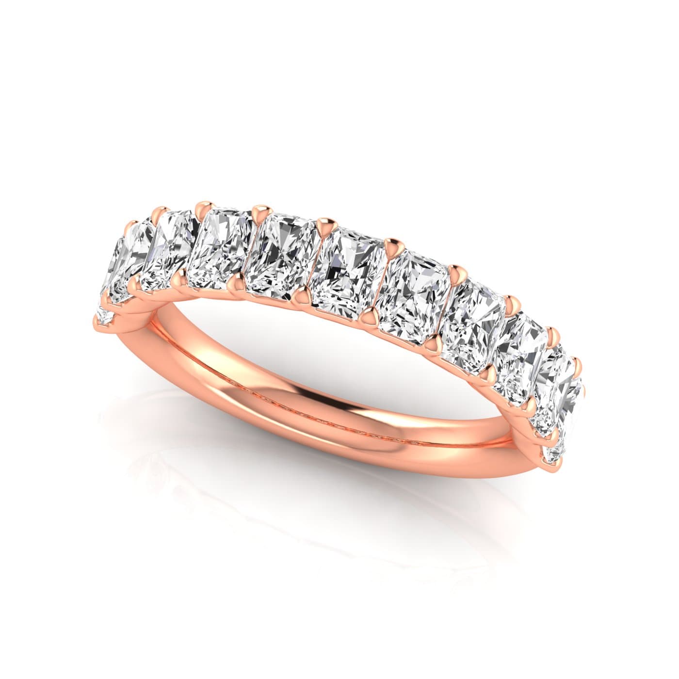1/2 Spread Radiant Diamond Wedding Band (2 3/4 ct. tw.), On hand view in rose gold