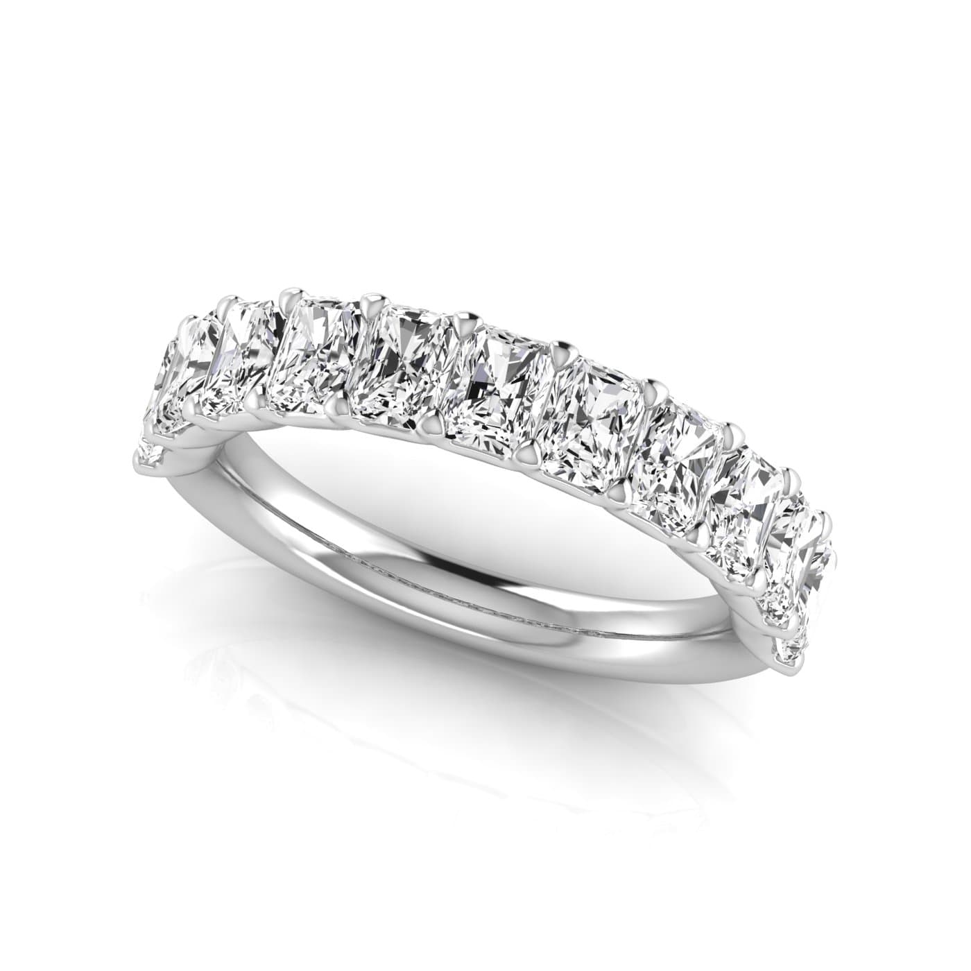 1/2 Spread Radiant Diamond Wedding Band (2 3/4 ct. tw.), On hand view in white gold or platinum