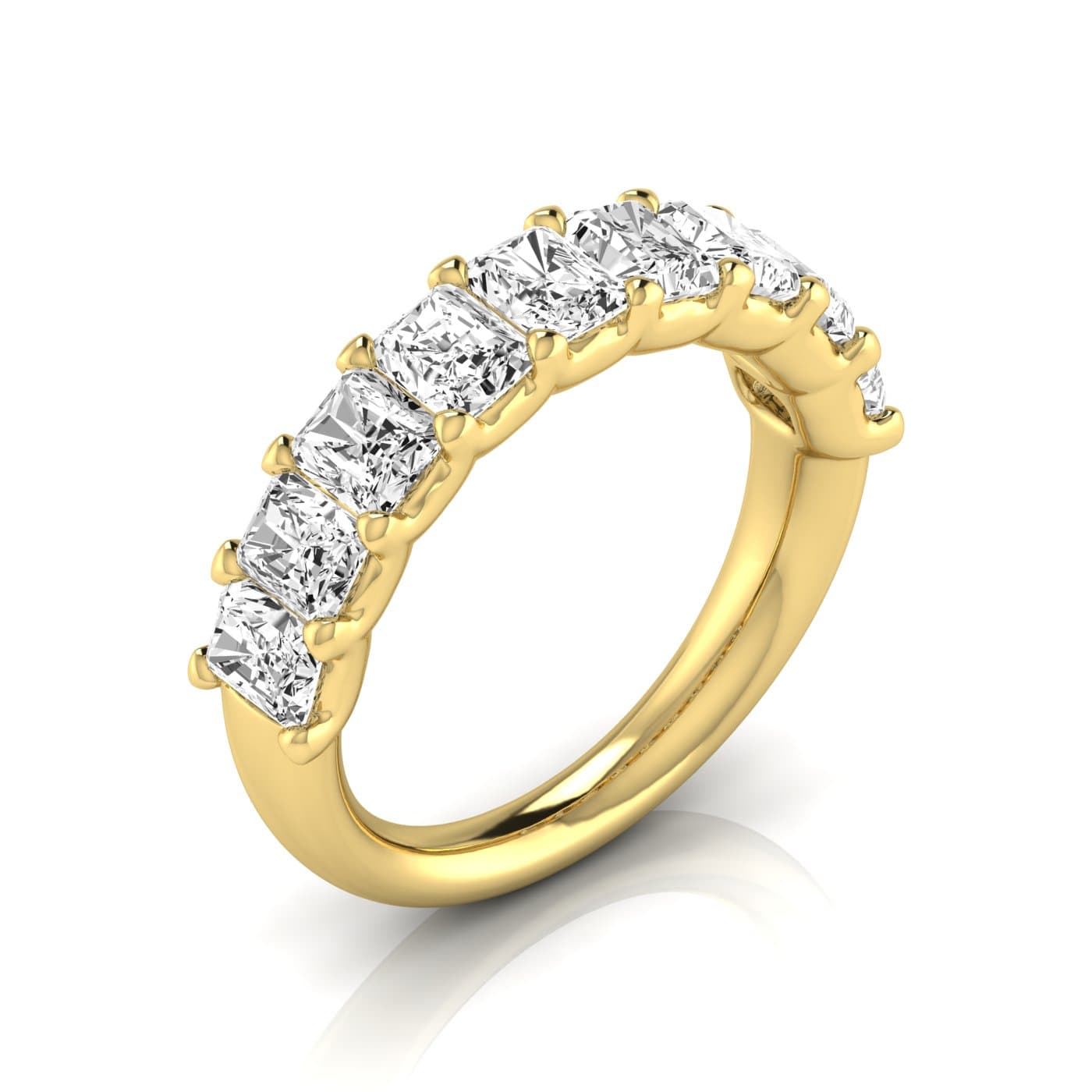 1/2 Spread Radiant Diamond Wedding Band (2.97 ct. tw.), Front view in yellow gold