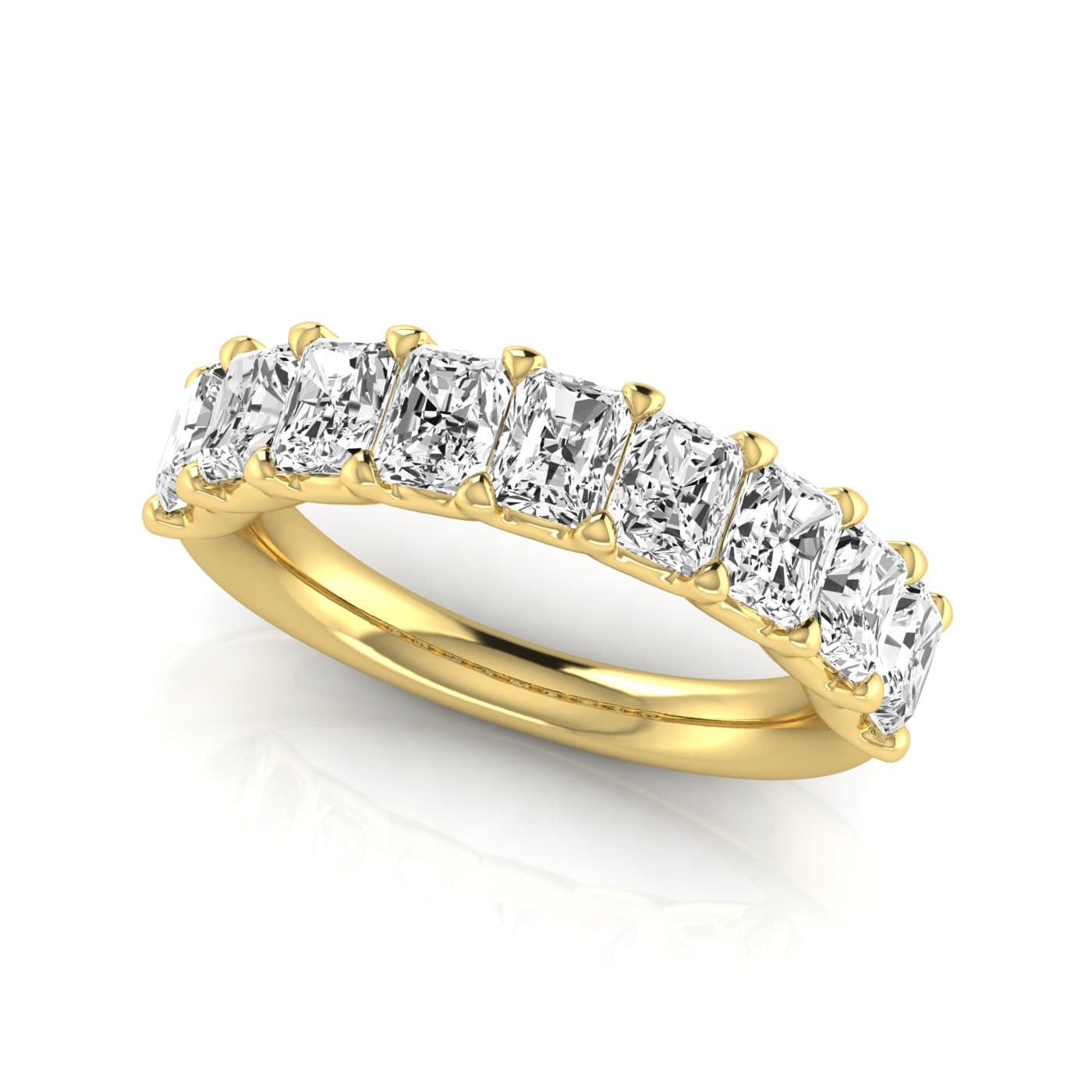 1/2 Spread Radiant Diamond Wedding Band (2.97 ct. tw.), On hand view in yellow gold