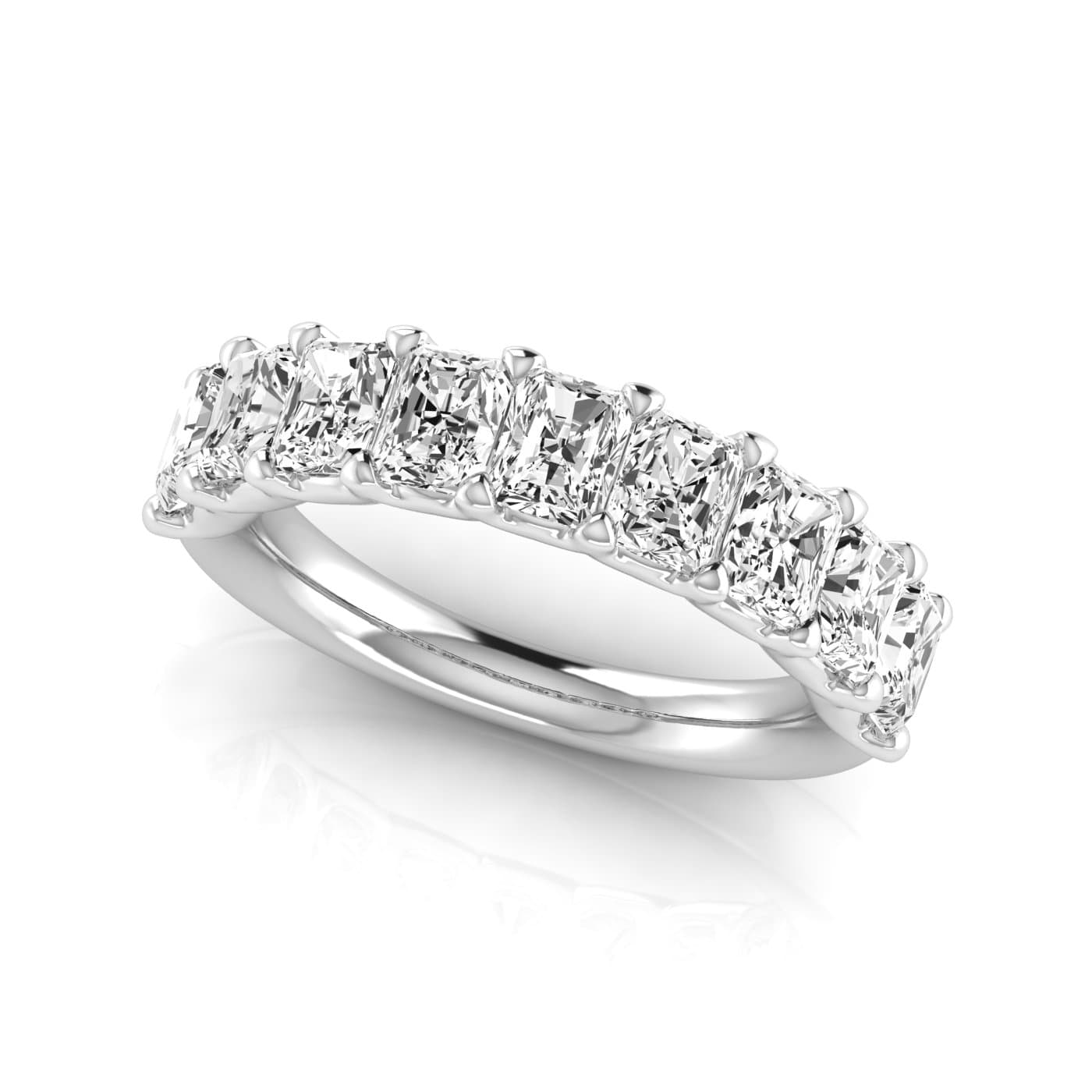 1/2 Spread Radiant Diamond Wedding Band (2.97 ct. tw.), On hand view in white gold or platinum