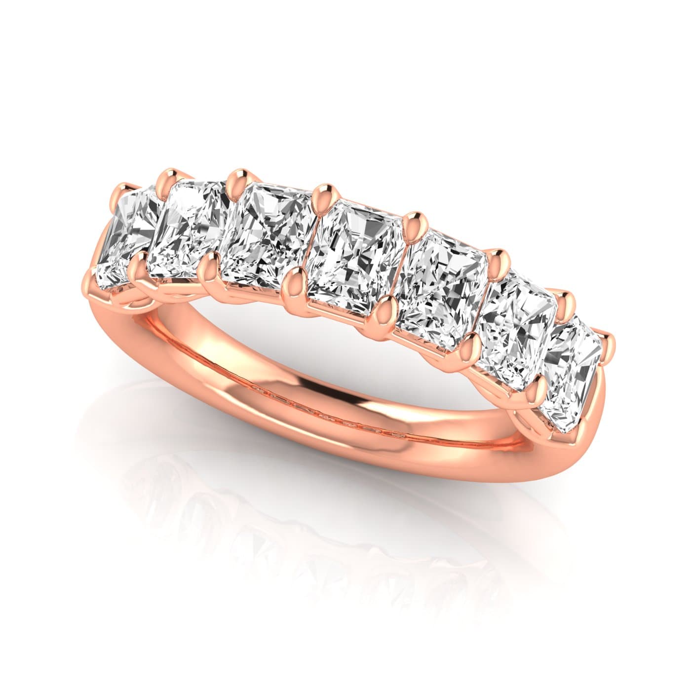1/2 Spread Radiant Diamond Wedding Band (3 1/2 ct. tw.), On hand view in rose gold