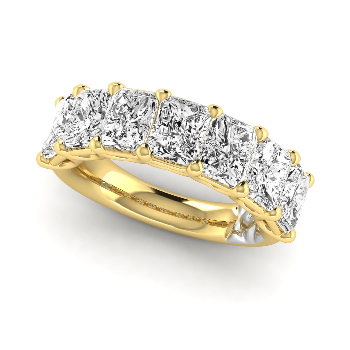 1/2 Spread Radiant Diamond Wedding Band (5 1/4 ct. tw.), On hand view in yellow gold