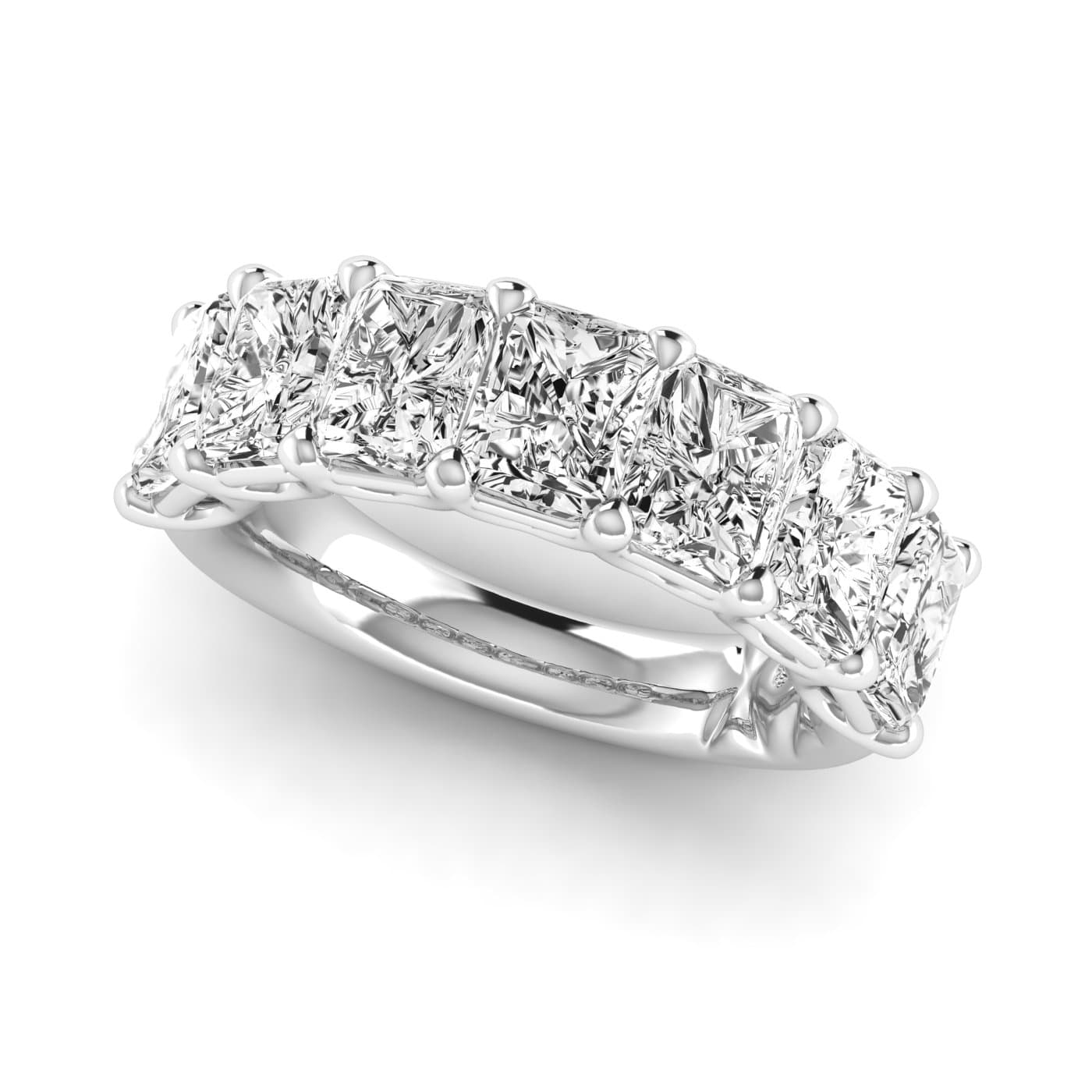 1/2 Spread Radiant Diamond Wedding Band (5 1/4 ct. tw.), On hand view in white gold or platinum
