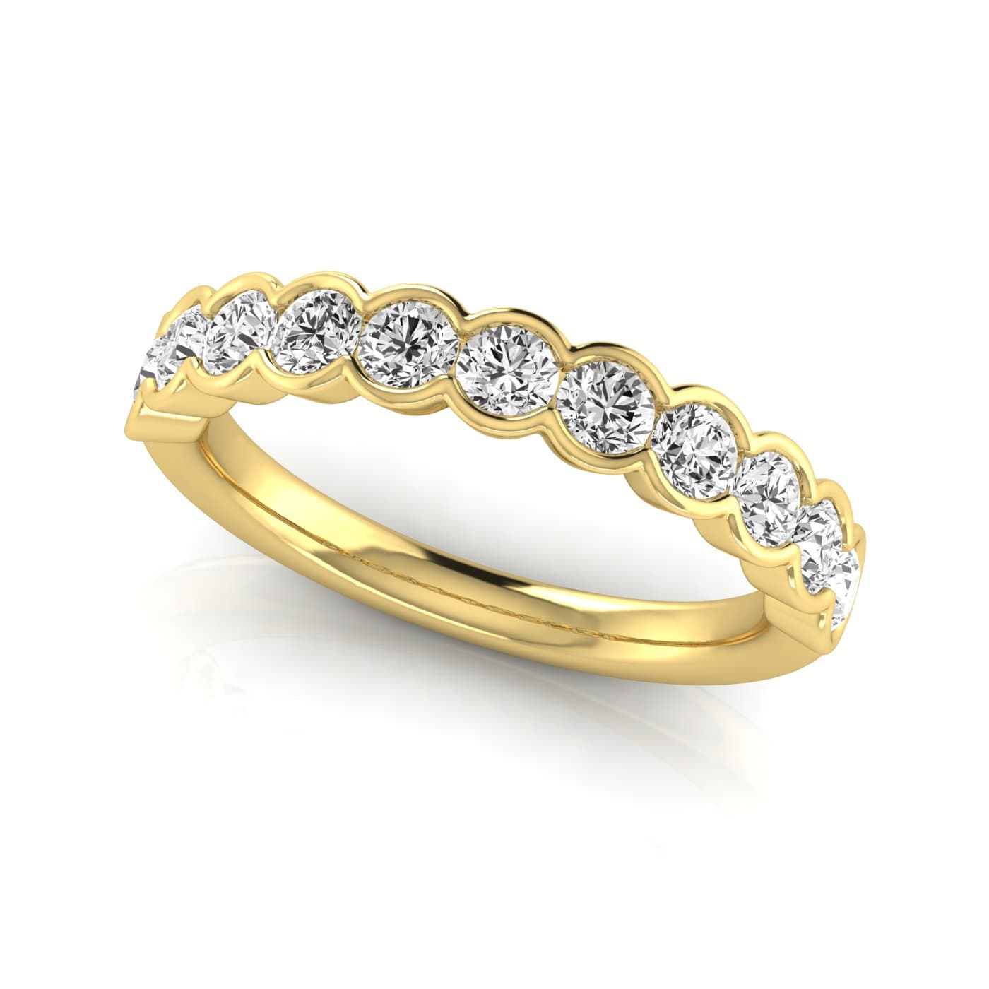 1/2 Spread Round Diamond Wedding Band (1.1 ct. tw.), On hand view in yellow gold