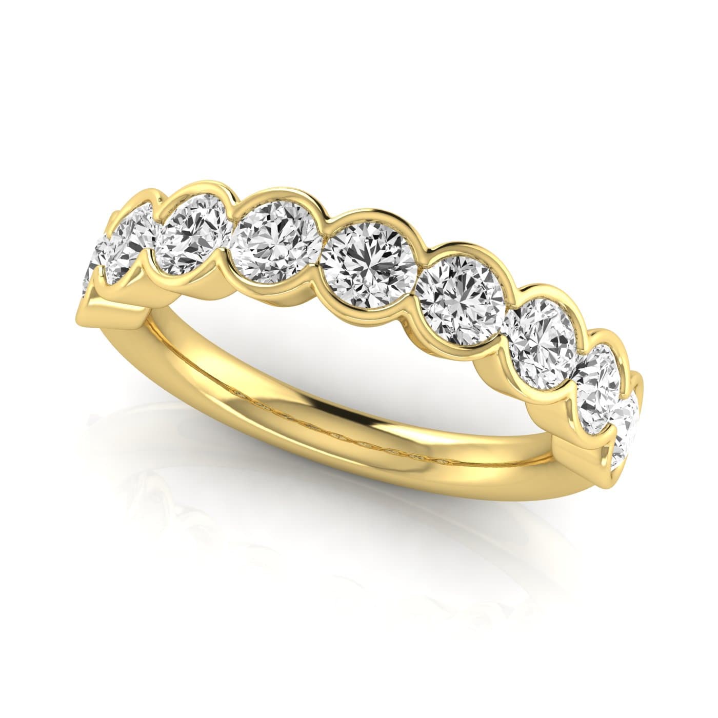 1/2 Spread Round Diamond Wedding Band (2 1/4 ct. tw.), On hand view in yellow gold