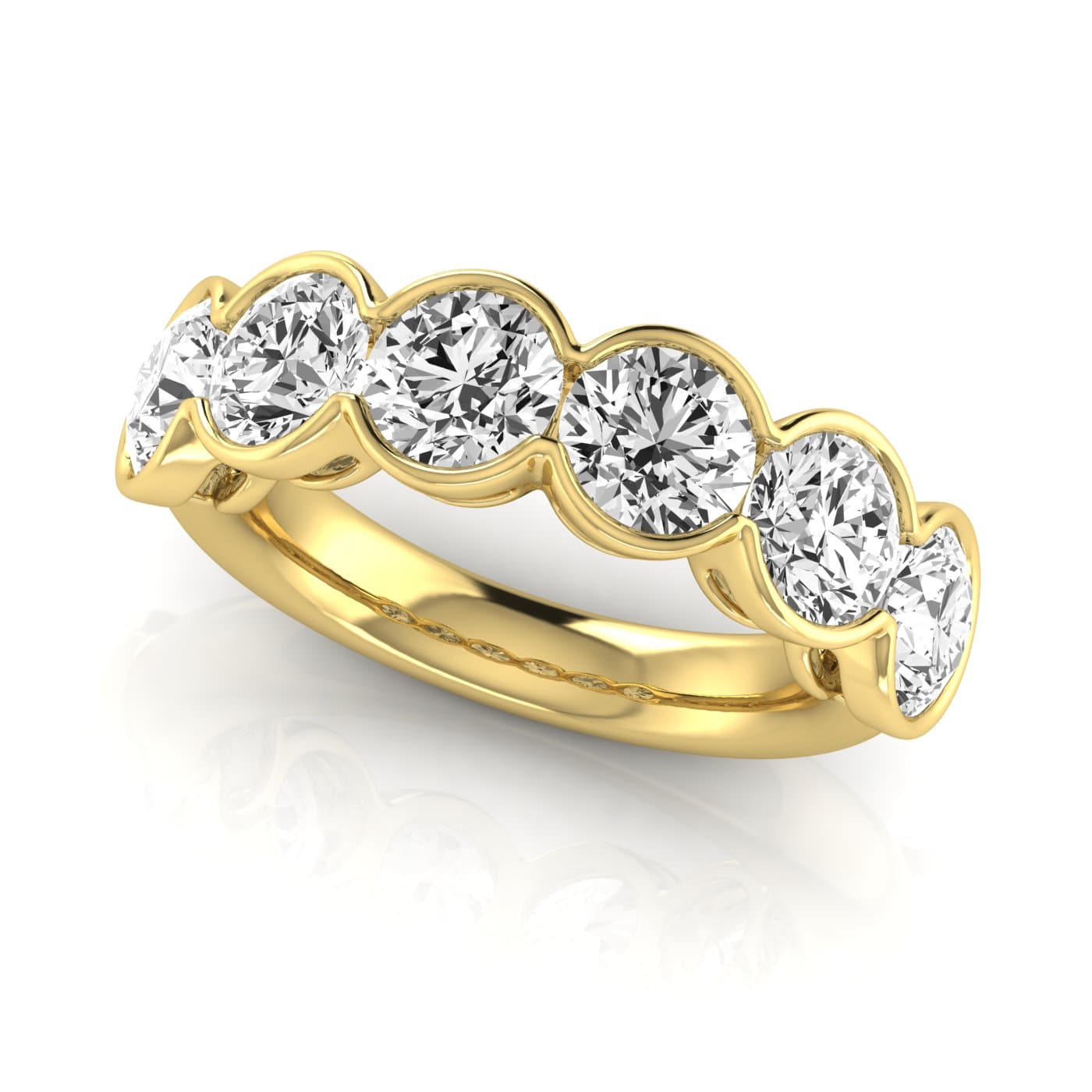 1/2 Spread Round Diamond Wedding Band (4 1/2 ct. tw.), On hand view in yellow gold