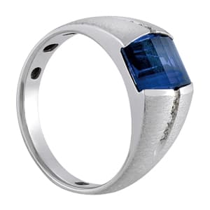 Men's Ring Color with Synthetic Sapp (0.1 ct. tw.), Side view in white gold or platinum