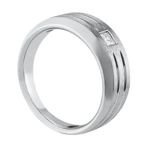 Men's Ring Solitaire, Side view in white gold or platinum