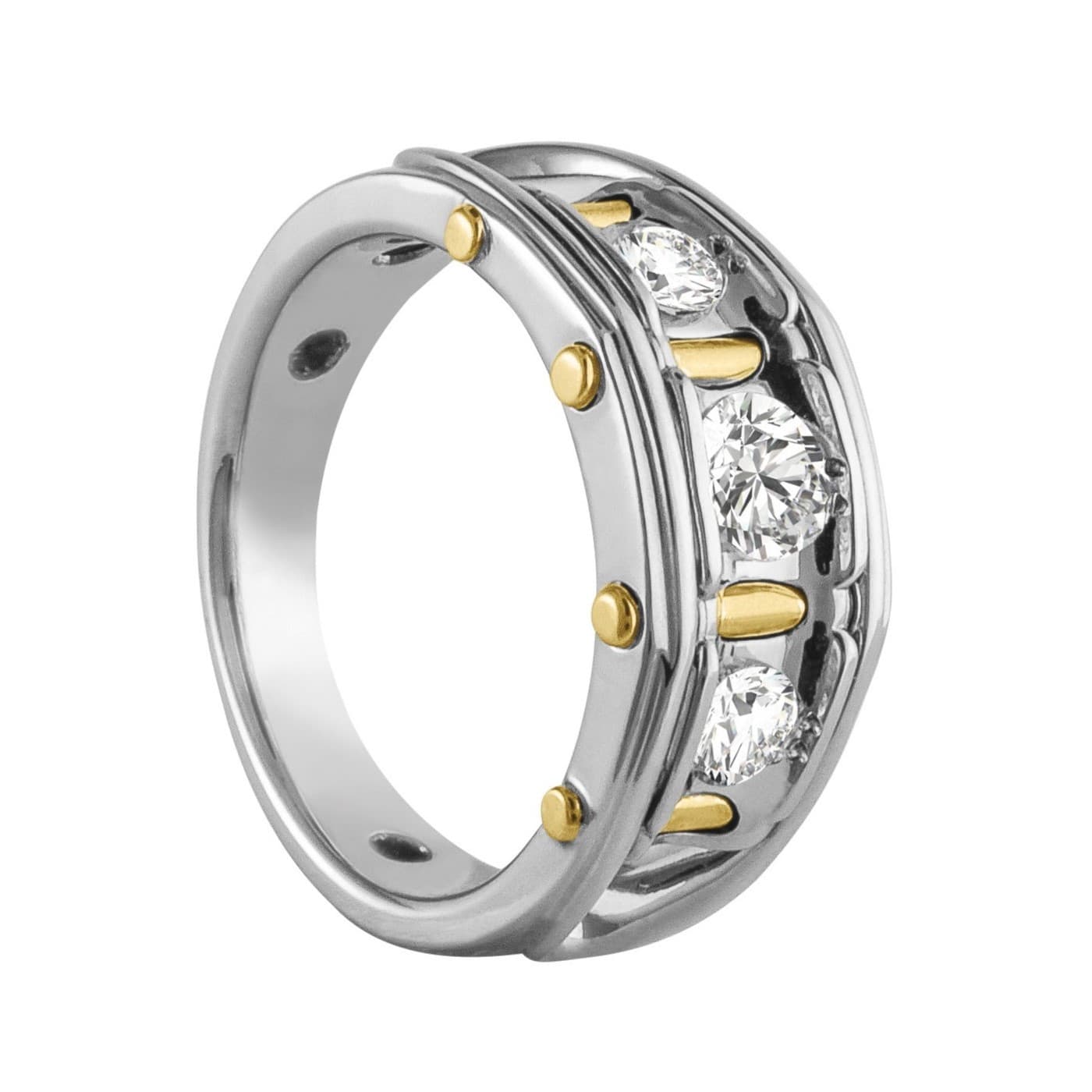 3-Stone Men's' Wedding Bands (1/2 ct. tw.), Side view in white gold or platinum
