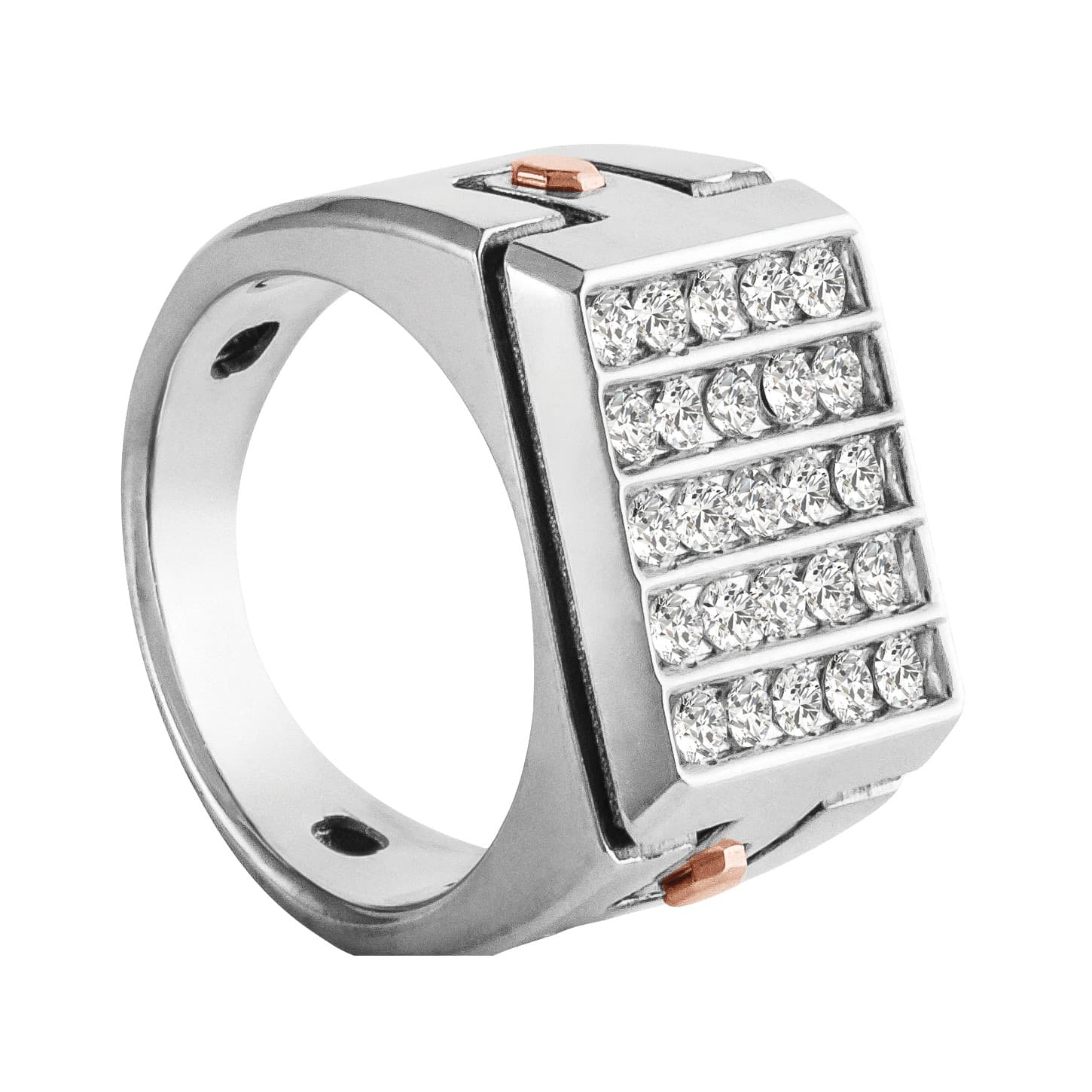 Men's Two Tone Cluster Diamond Ban (1.56 ct. tw.), Side view in white gold or platinum