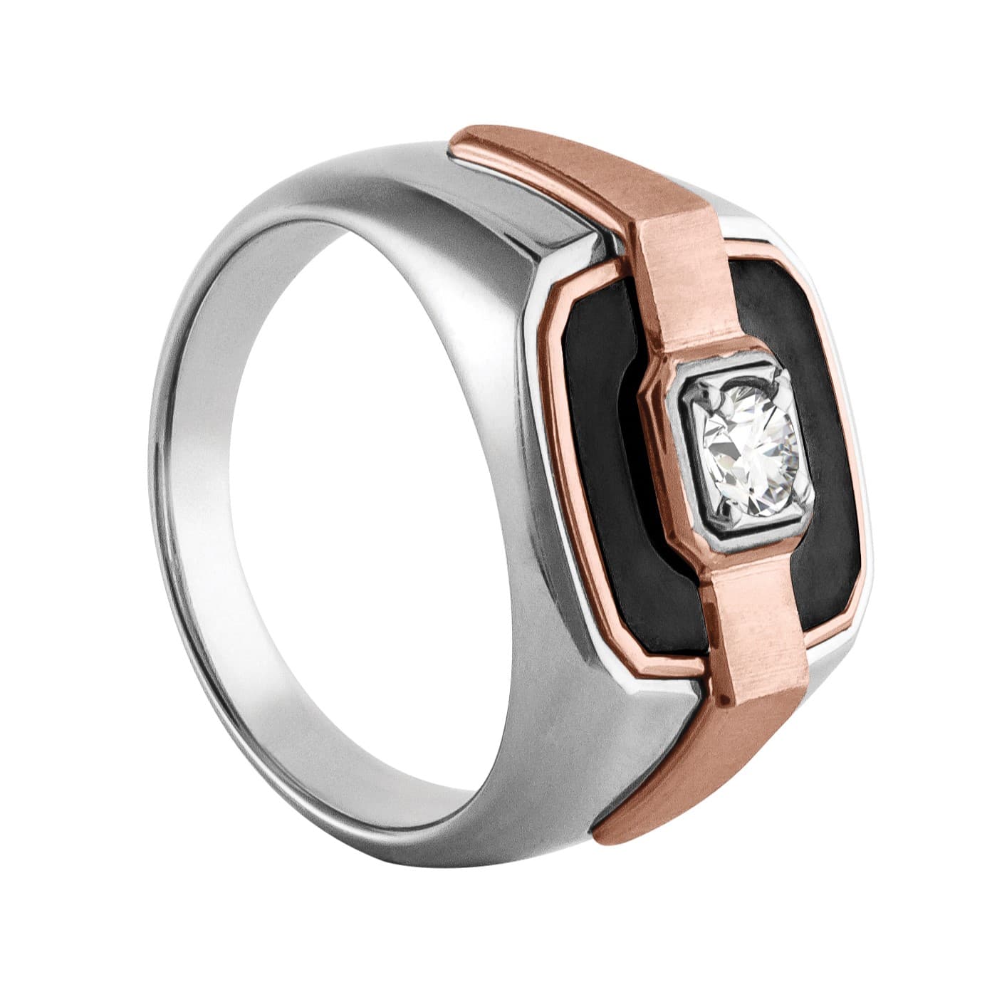 Men's White/rose Diamond Solitaire Rin, Side view in white gold or platinum