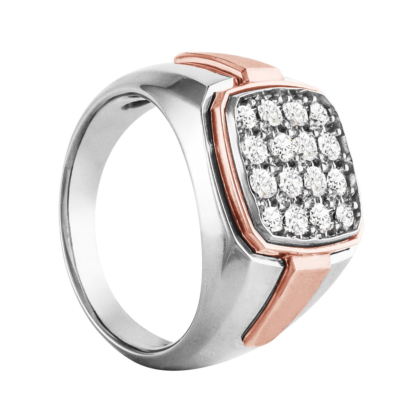 Men's Two Tone Cluster Diamond Ban (1 ct. tw.), Side view in white gold or platinum
