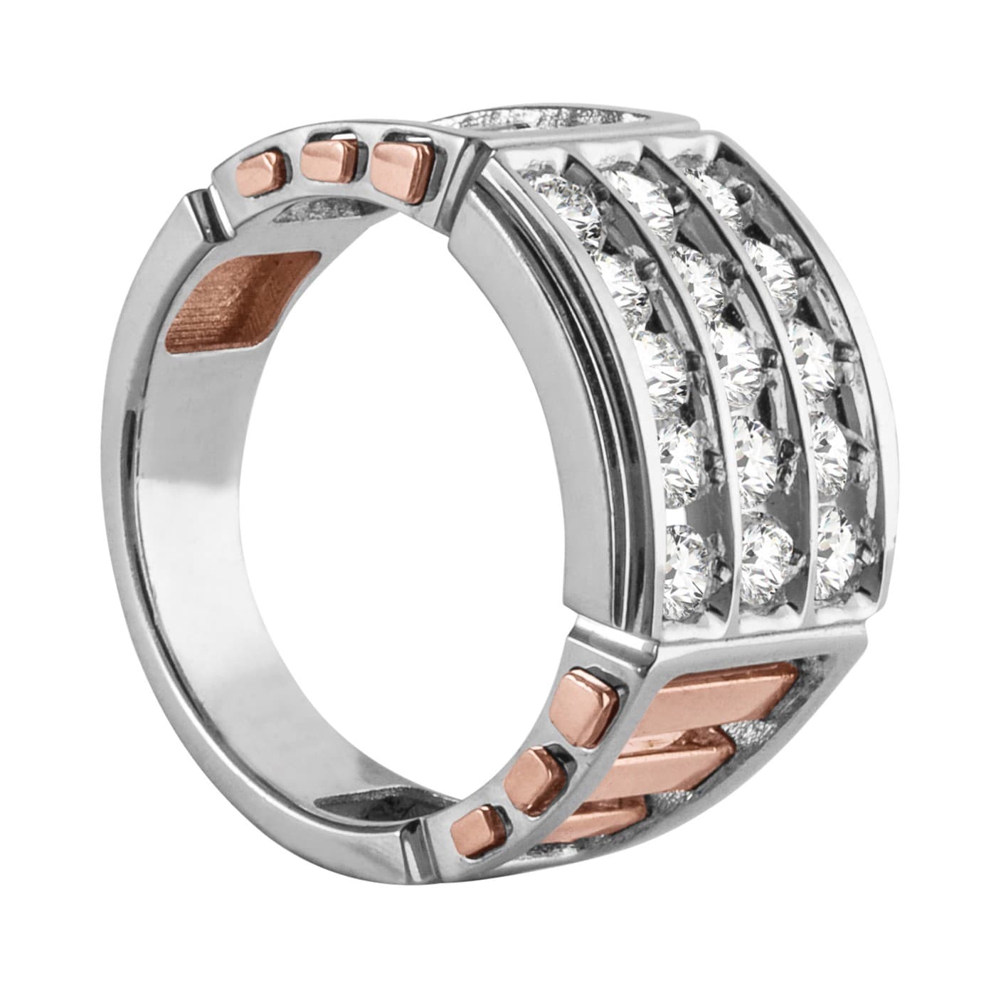 Men's Two Tone Cluster Diamond Ban (1 1/2 ct. tw.), Side view in white gold or platinum
