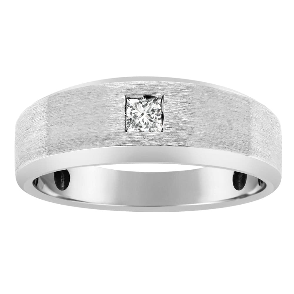 Gents Pc Solitaire with Satin Finish — White Gold