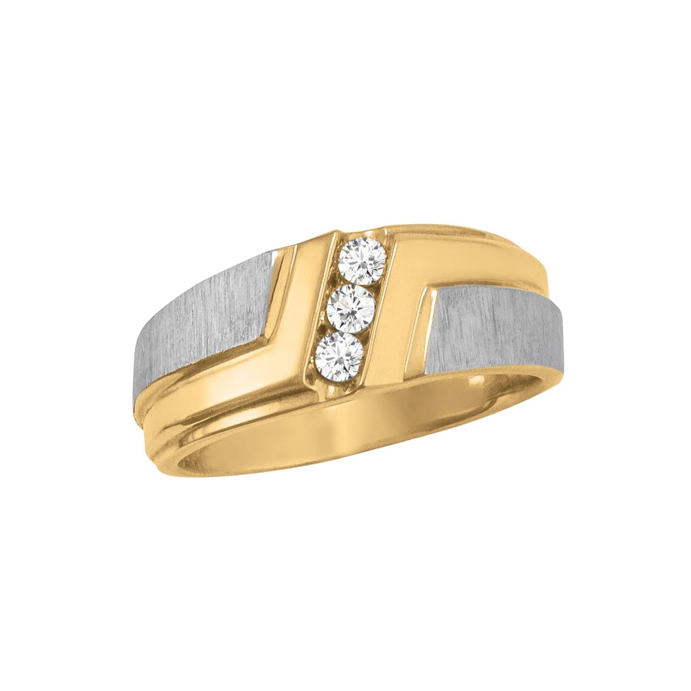 Gents Diamond Ring Satin Finish Accent — View 1