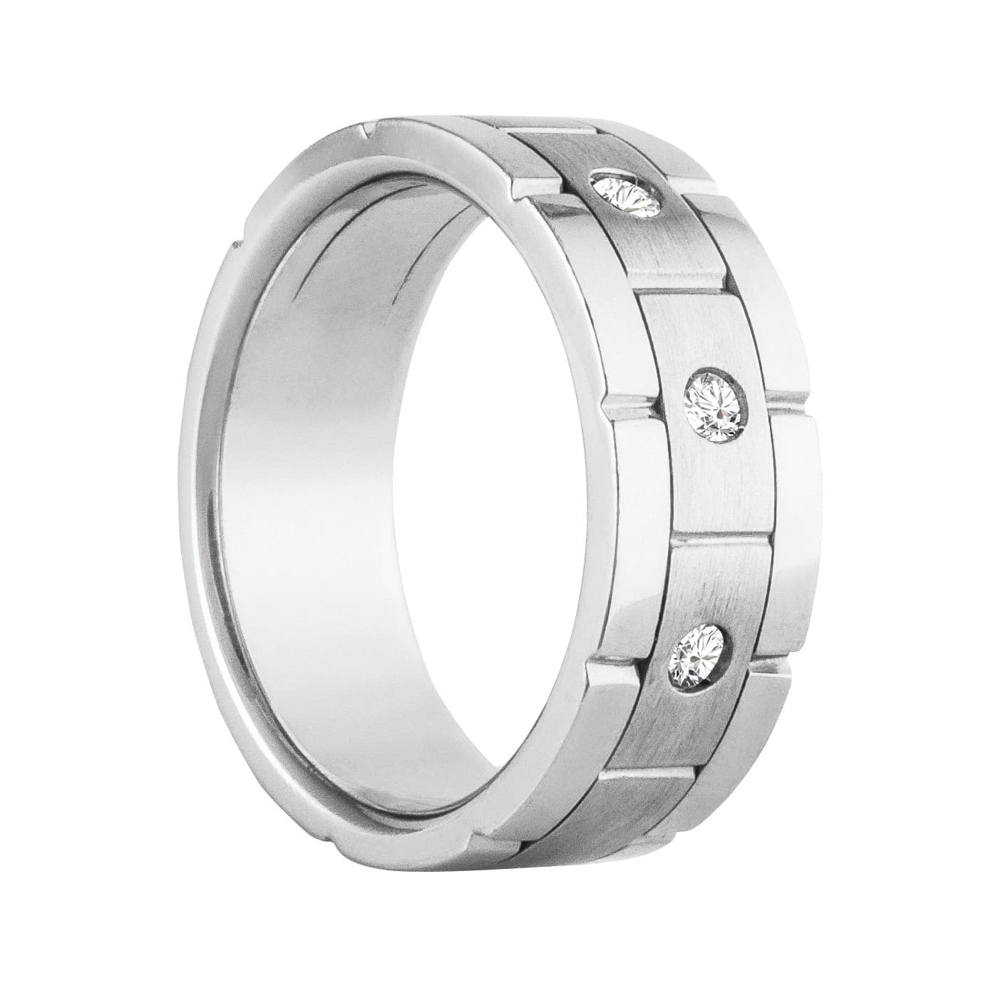 Men's Diamond Band Soft Satin Finish, Side view in white gold or platinum