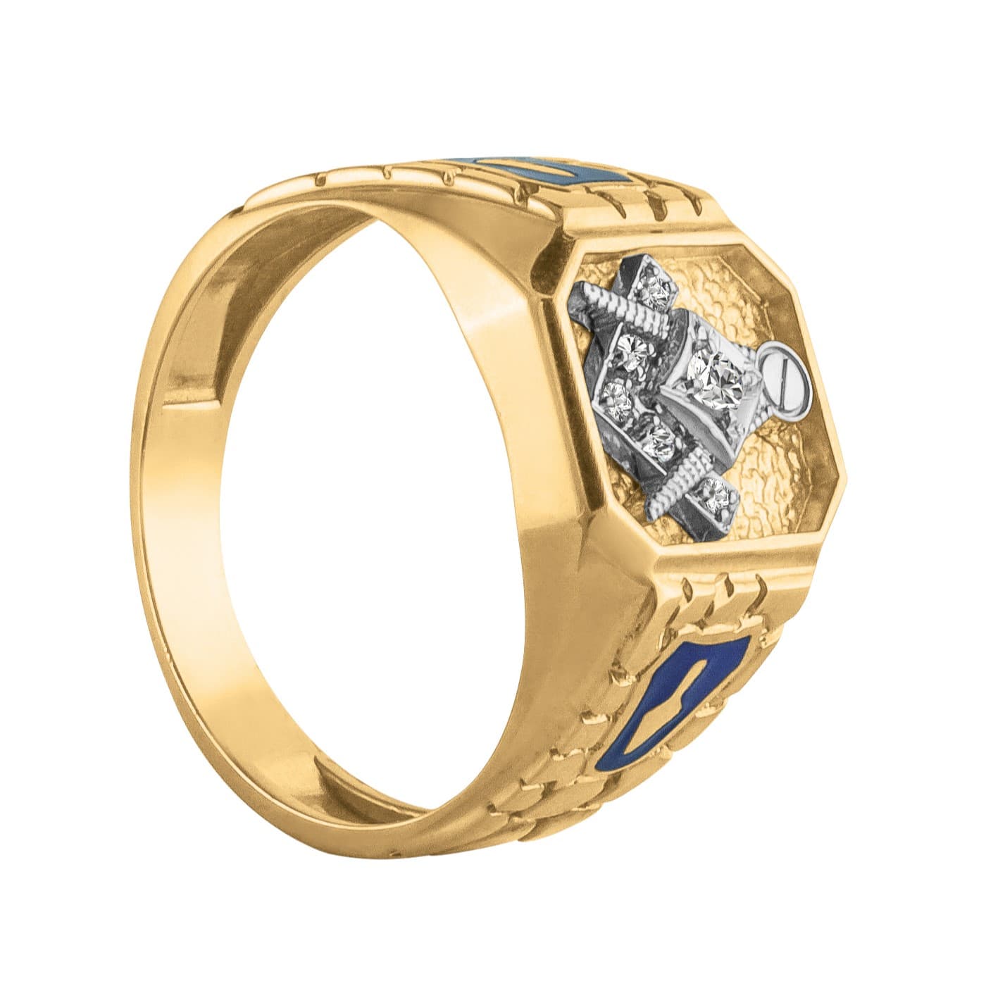 Men's'S MASONIC BLUE LODGE RING (0.1 ct. tw.), Side view in white gold or platinum