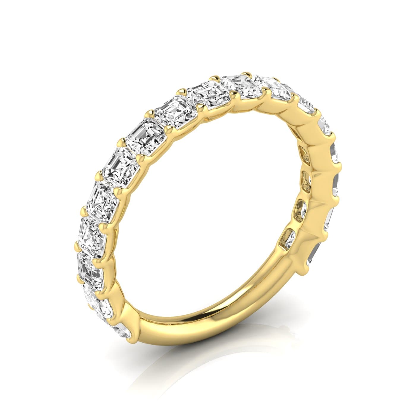 3/4 Spread Asscher Diamond Wedding Band (1.7 ct. tw.), Front view in yellow gold