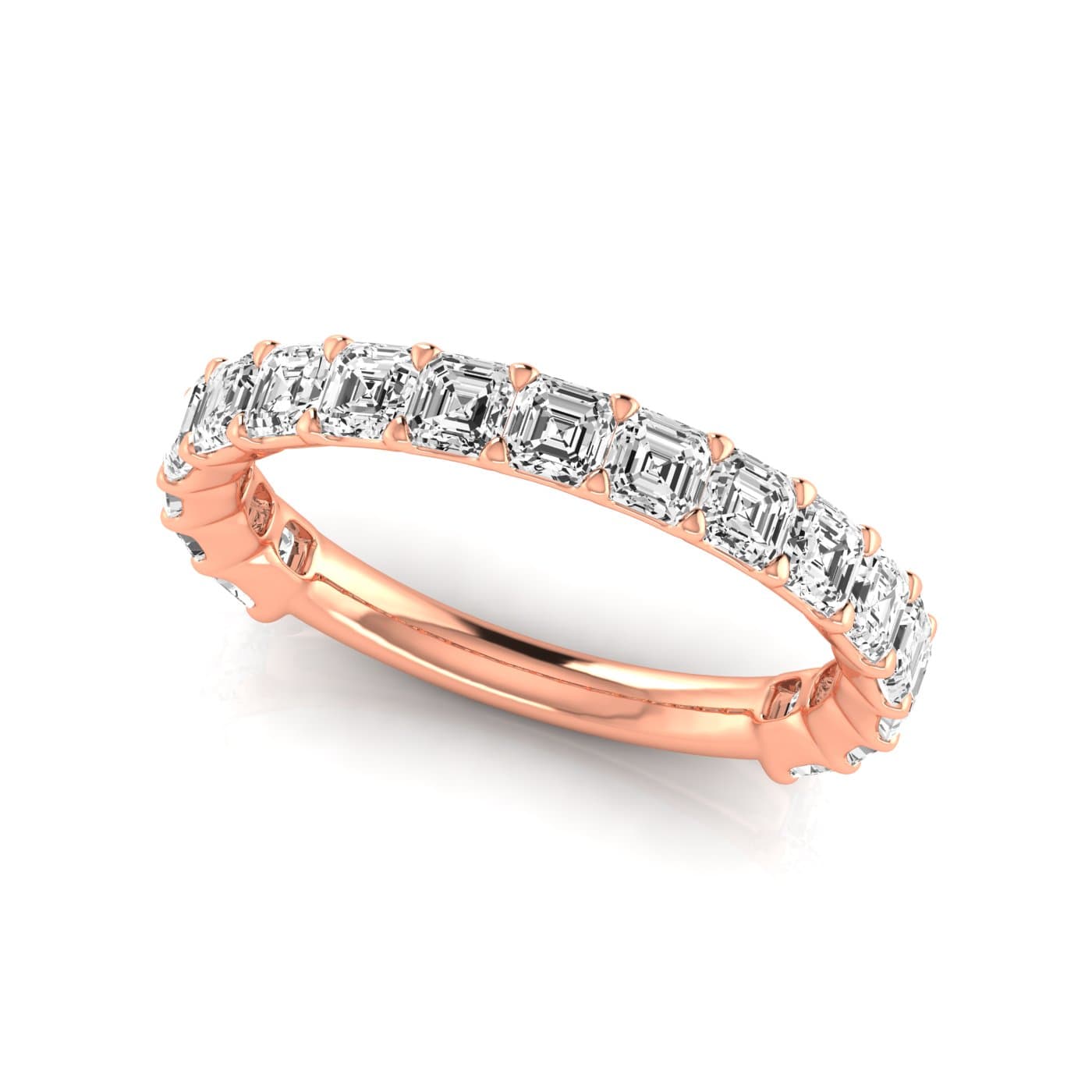 3/4 Spread Asscher Diamond Wedding Band (1.7 ct. tw.), On hand view in rose gold