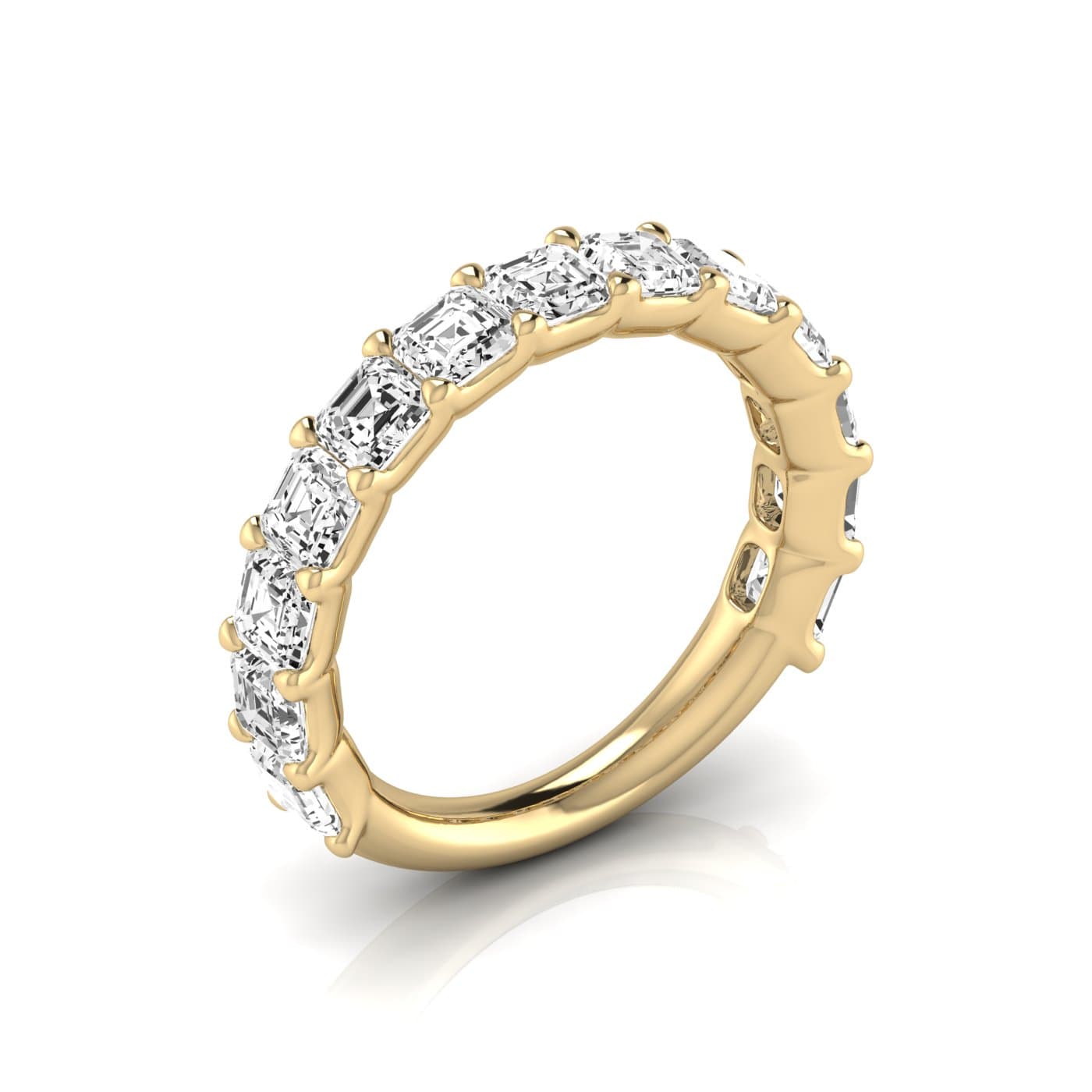 3/4 Spread Asscher Diamond Wedding Band (3 1/4 ct. tw.), Front view in yellow gold