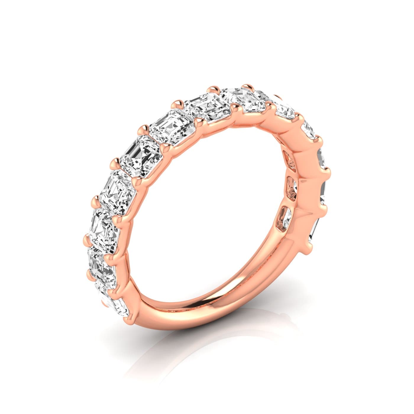 3/4 Spread Asscher Diamond Wedding Band (3 1/4 ct. tw.), Front view in rose gold