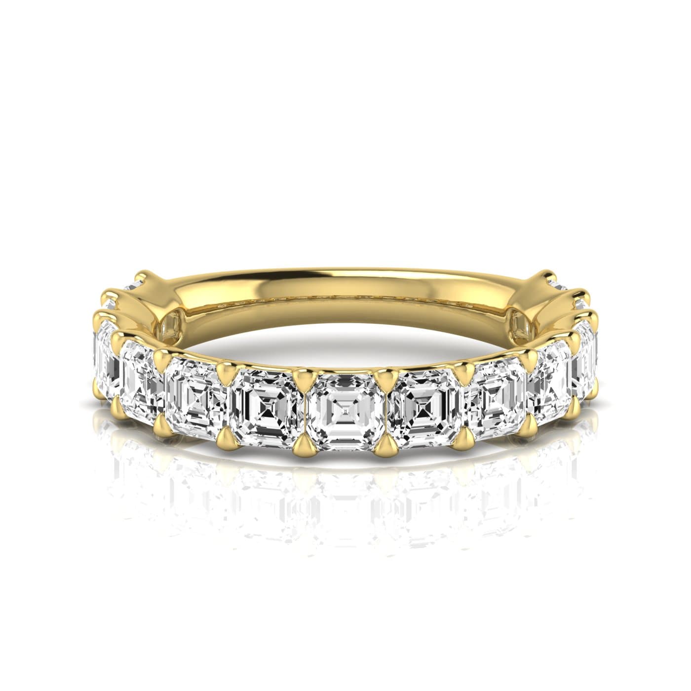 3/4 Spread Asscher Diamond Wedding Band (3 1/4 ct. tw.), Side view in yellow gold