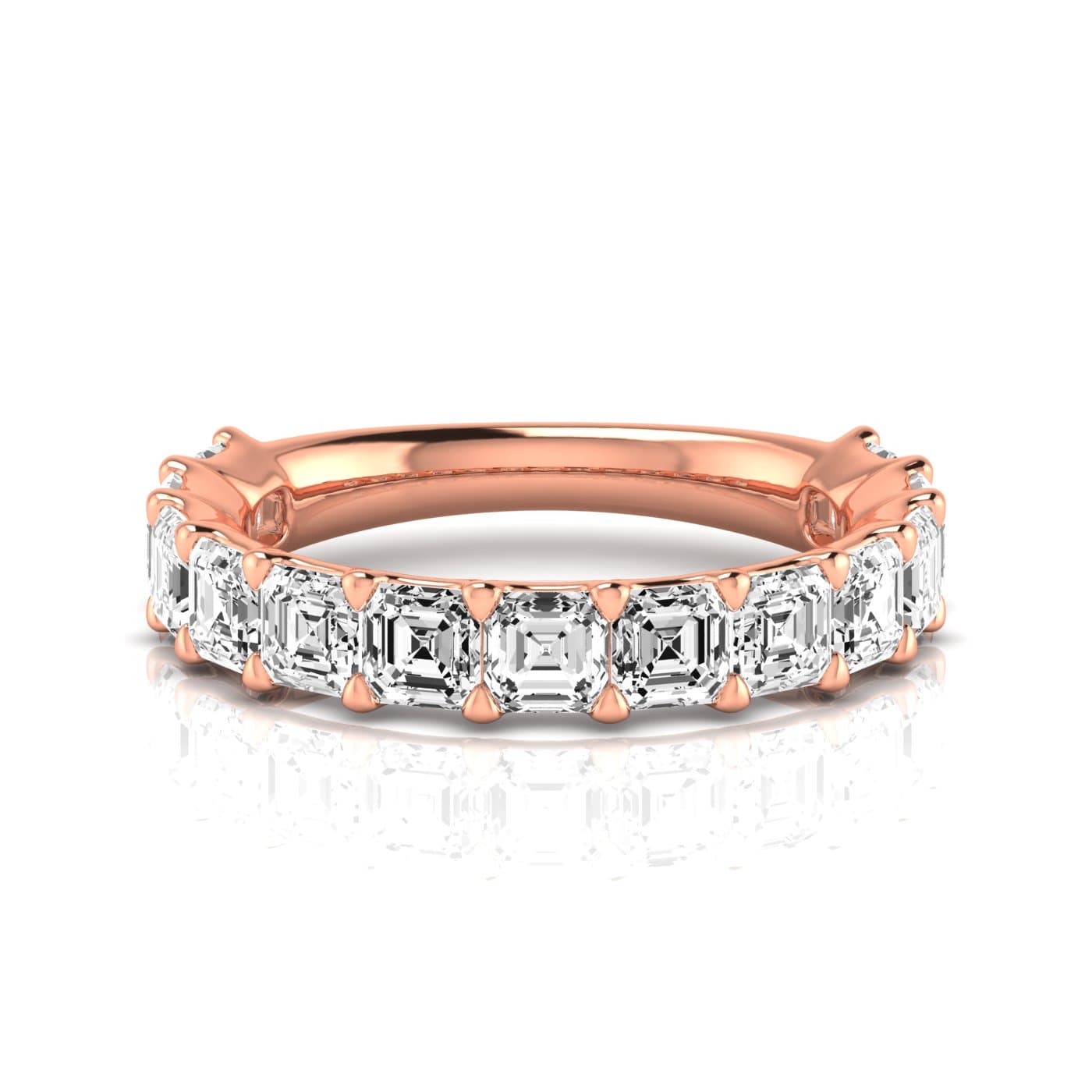 3/4 Spread Asscher Diamond Wedding Band (3 1/4 ct. tw.), Side view in rose gold