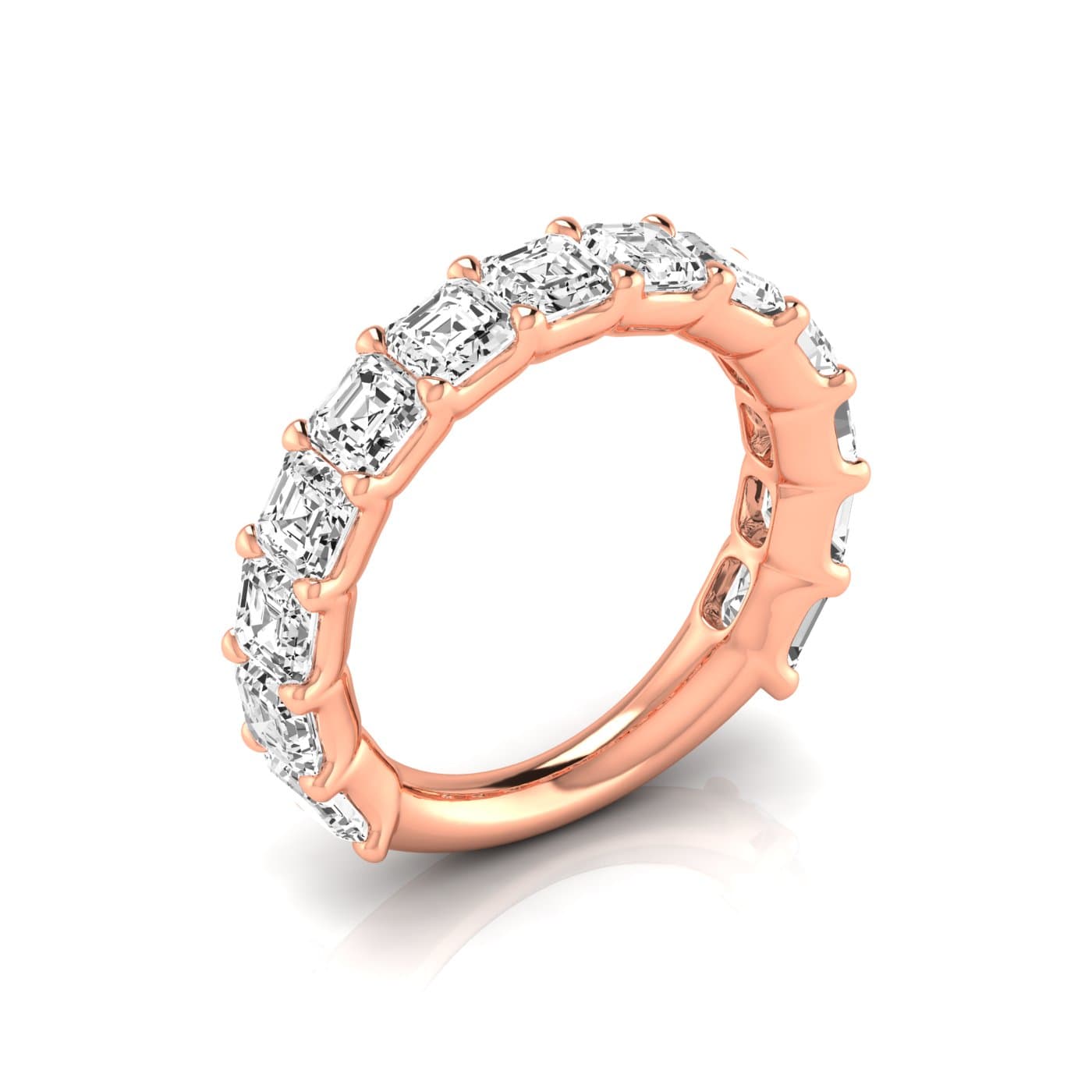 3/4 Spread Asscher Diamond Wedding Band (4.29 ct. tw.), Front view in rose gold