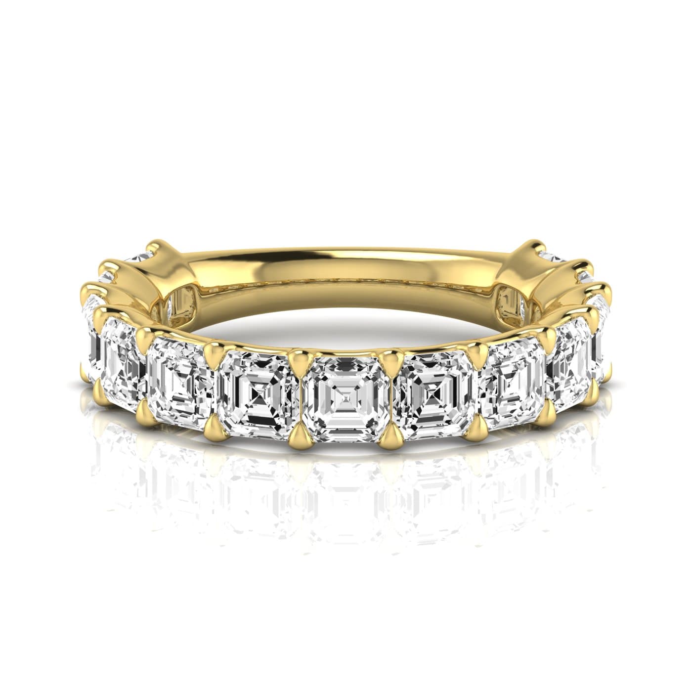 3/4 Spread Asscher Diamond Wedding Band (4.29 ct. tw.), Side view in yellow gold