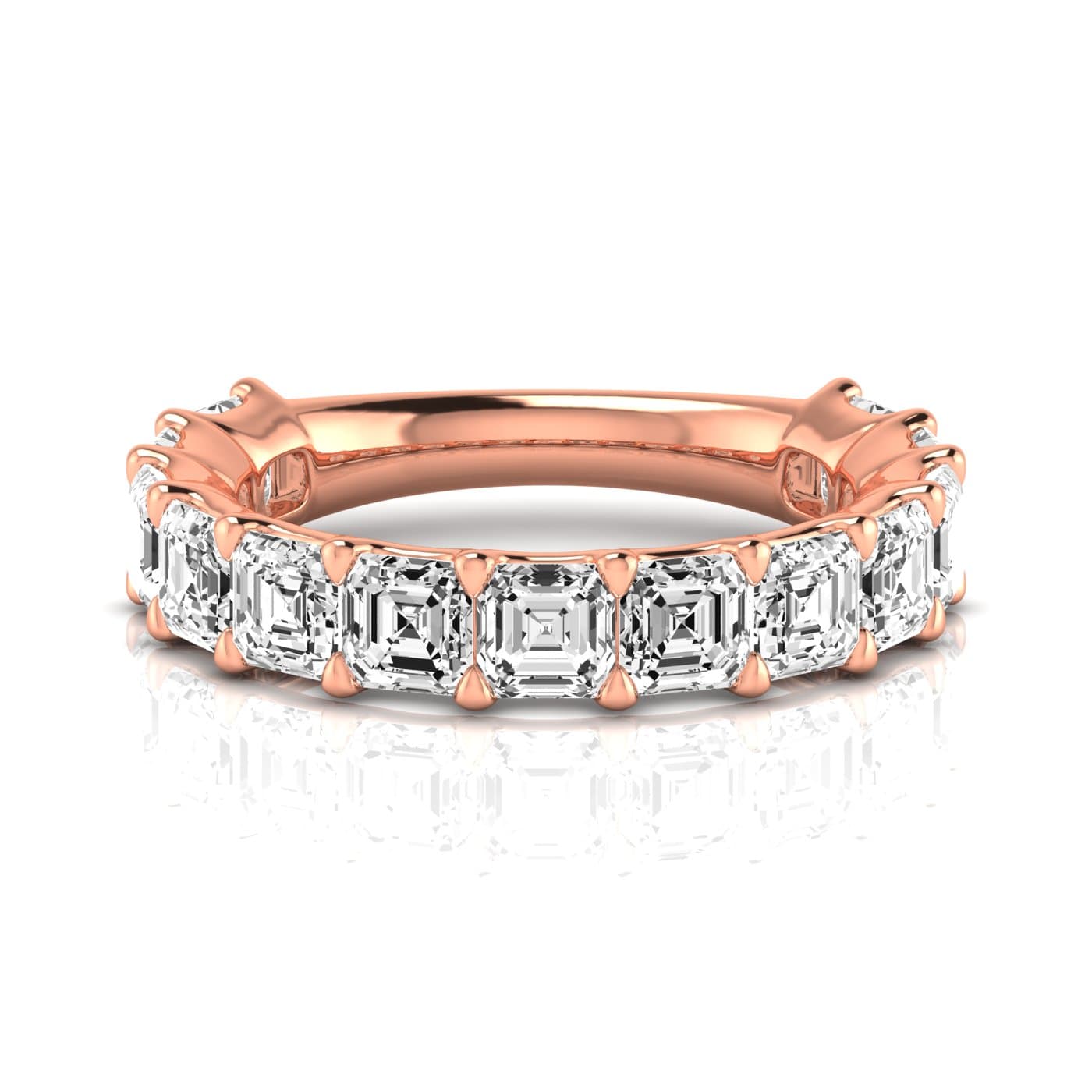 3/4 Spread Asscher Diamond Wedding Band (4.29 ct. tw.), Side view in rose gold