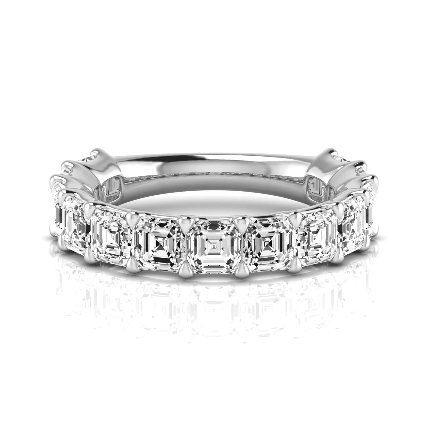 3/4 Spread Asscher Diamond Wedding Band (4.29 ct. tw.), Side view in white gold or platinum