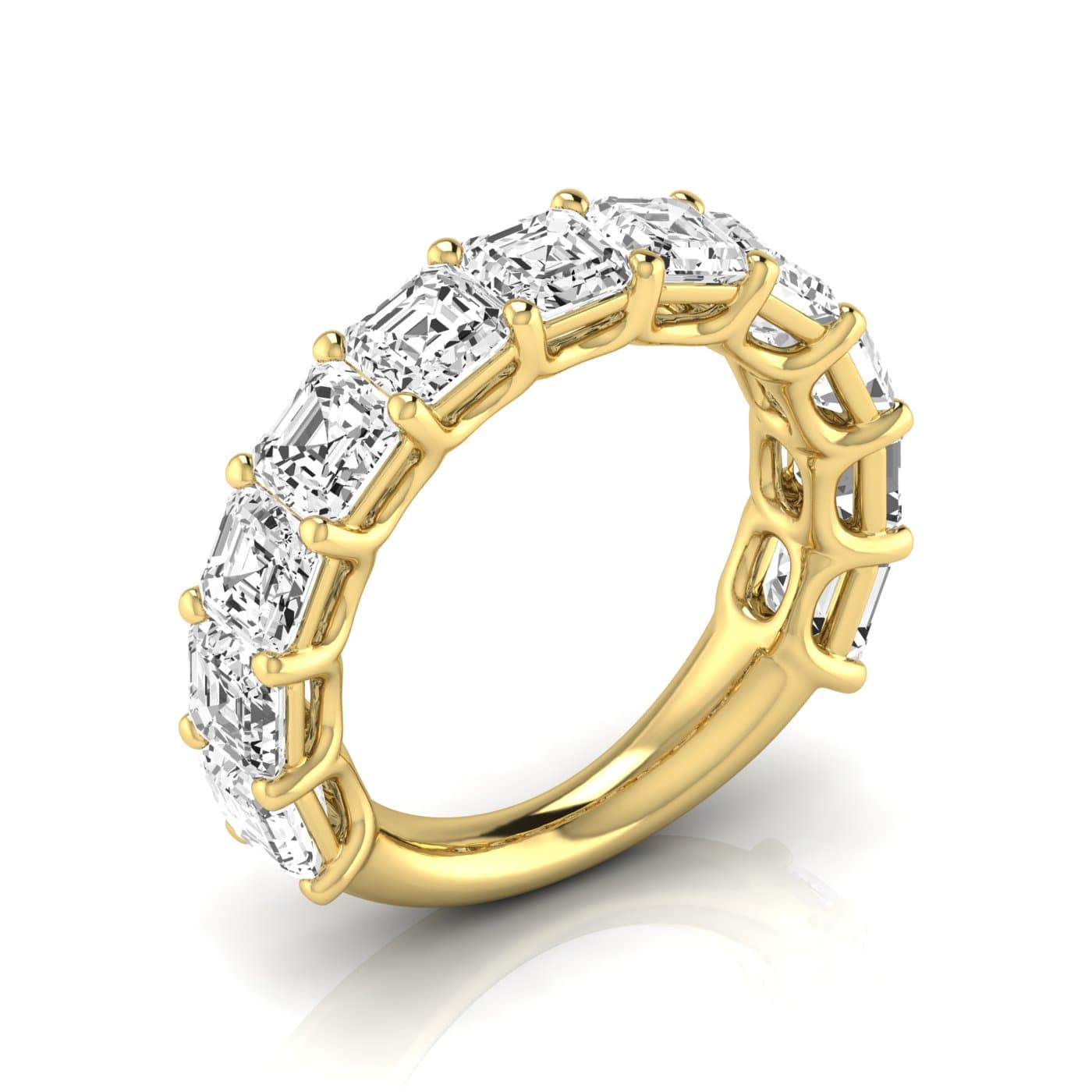 3/4 Spread Asscher Diamond Wedding Band (5 1/2 ct. tw.), Front view in yellow gold