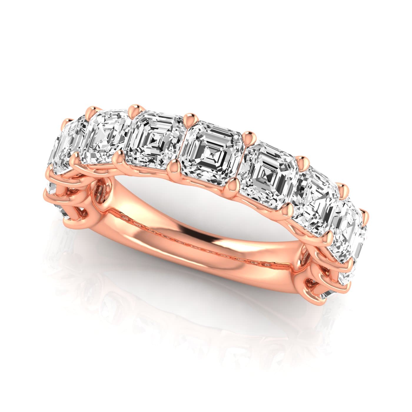 3/4 Spread Asscher Diamond Wedding Band (5 1/2 ct. tw.), On hand view in rose gold