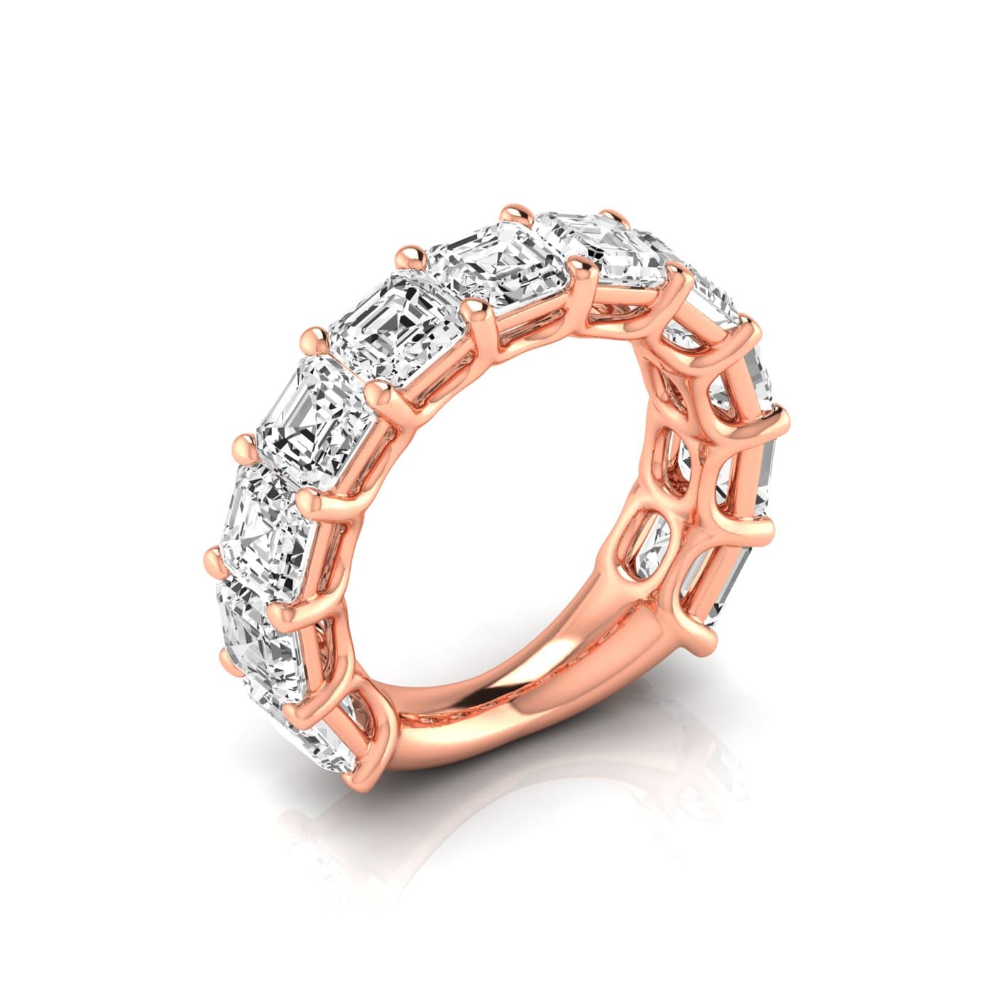 3/4 Spread Asscher Diamond Wedding Band (8 1/4 ct. tw.), Front view in rose gold