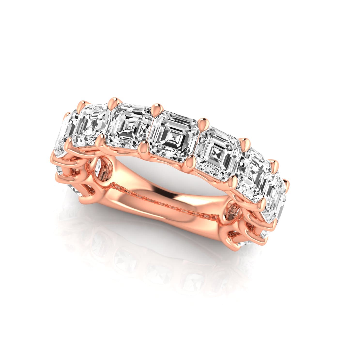 3/4 Spread Asscher Diamond Wedding Band (8 1/4 ct. tw.), On hand view in rose gold