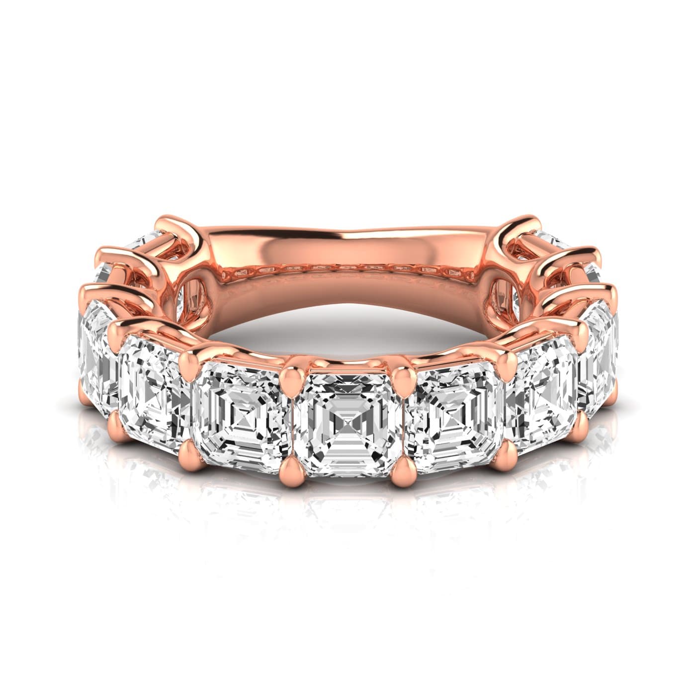 3/4 Spread Asscher Diamond Wedding Band (8 1/4 ct. tw.), Side view in rose gold