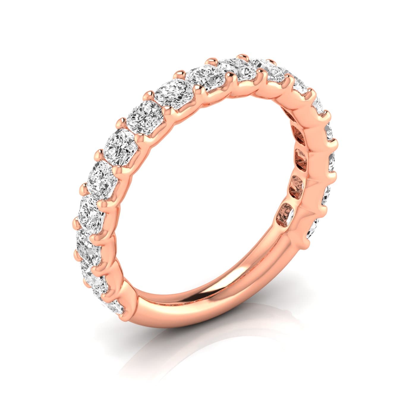 3/4 Spread Cushion Diamond Wedding Band (1.7 ct. tw.), Front view in rose gold