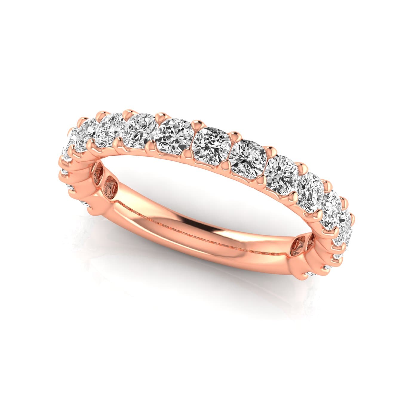3/4 Spread Cushion Diamond Wedding Band (1.7 ct. tw.), On hand view in rose gold