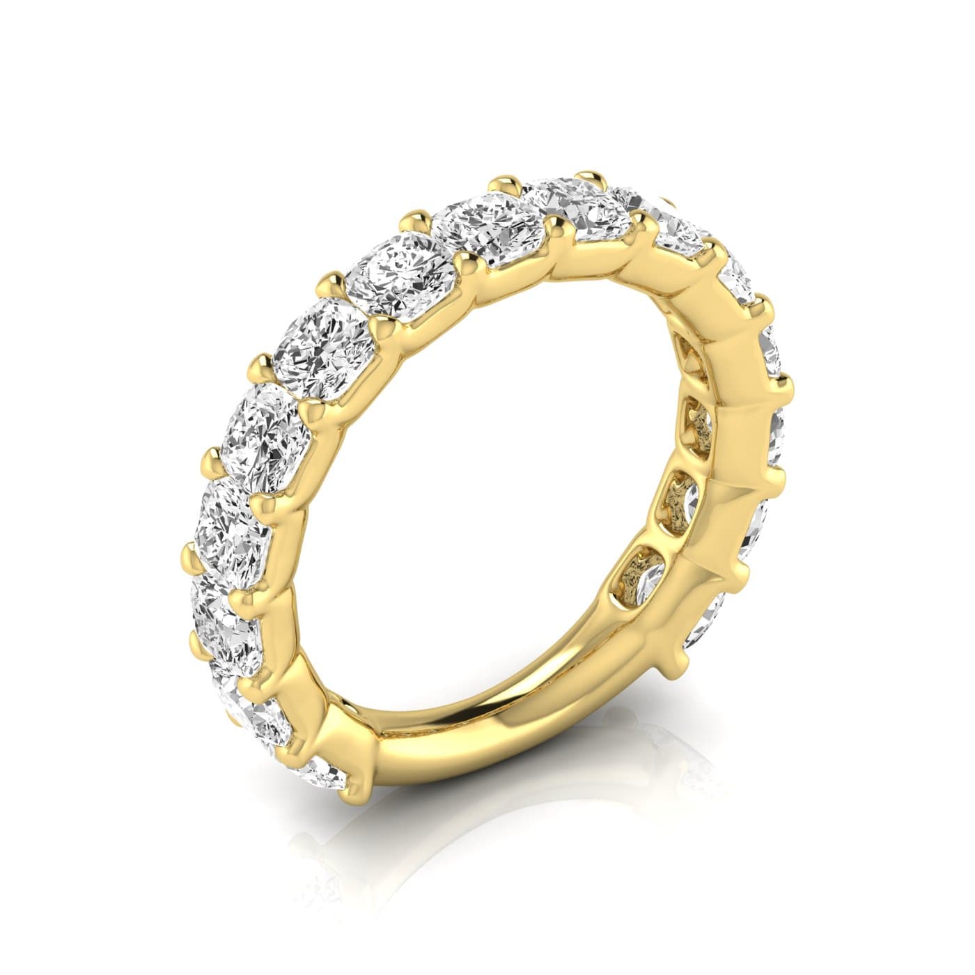 3/4 Spread Cushion Diamond Wedding Band (3 3/4 ct. tw.), Front view in yellow gold