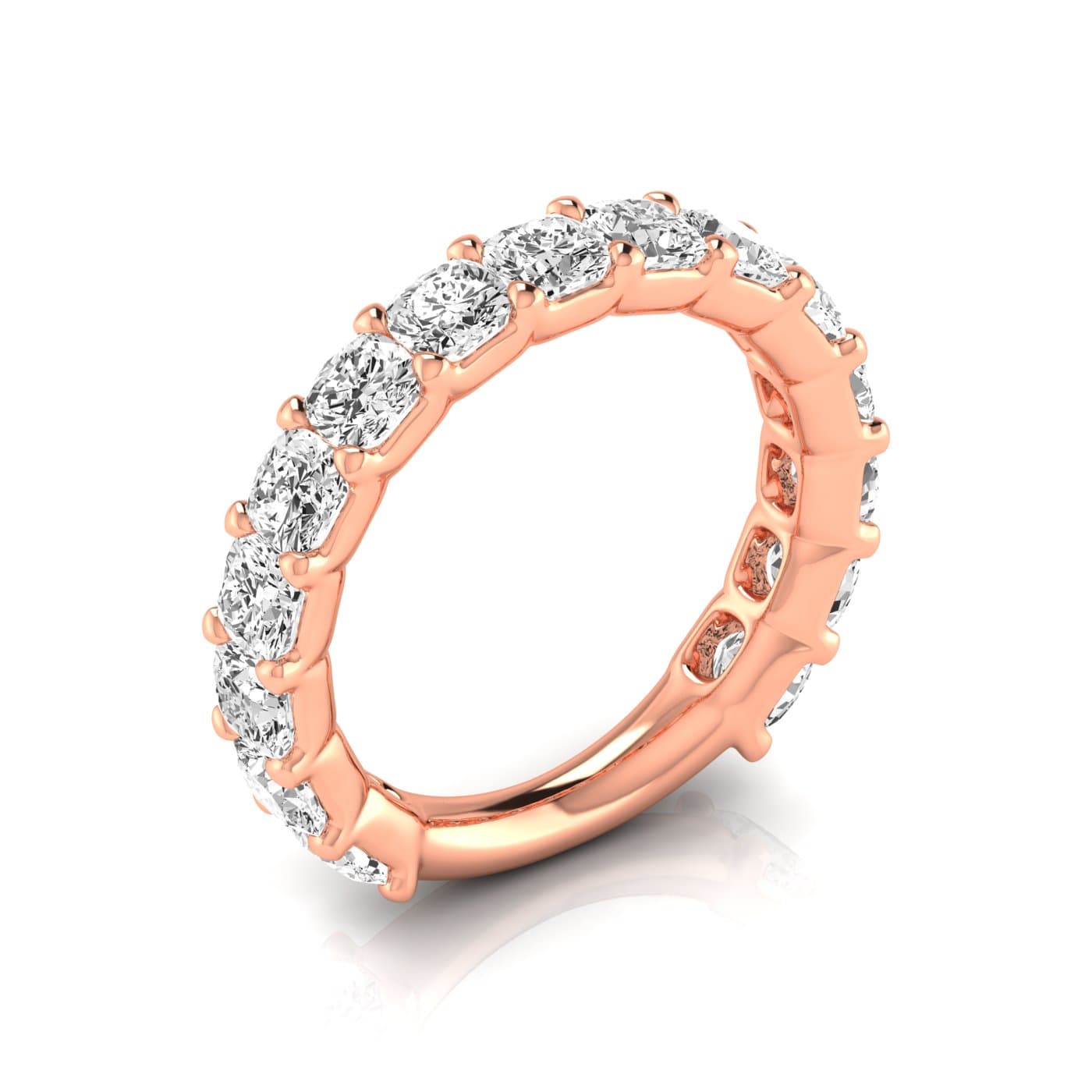 3/4 Spread Cushion Diamond Wedding Band (3 3/4 ct. tw.), Front view in rose gold