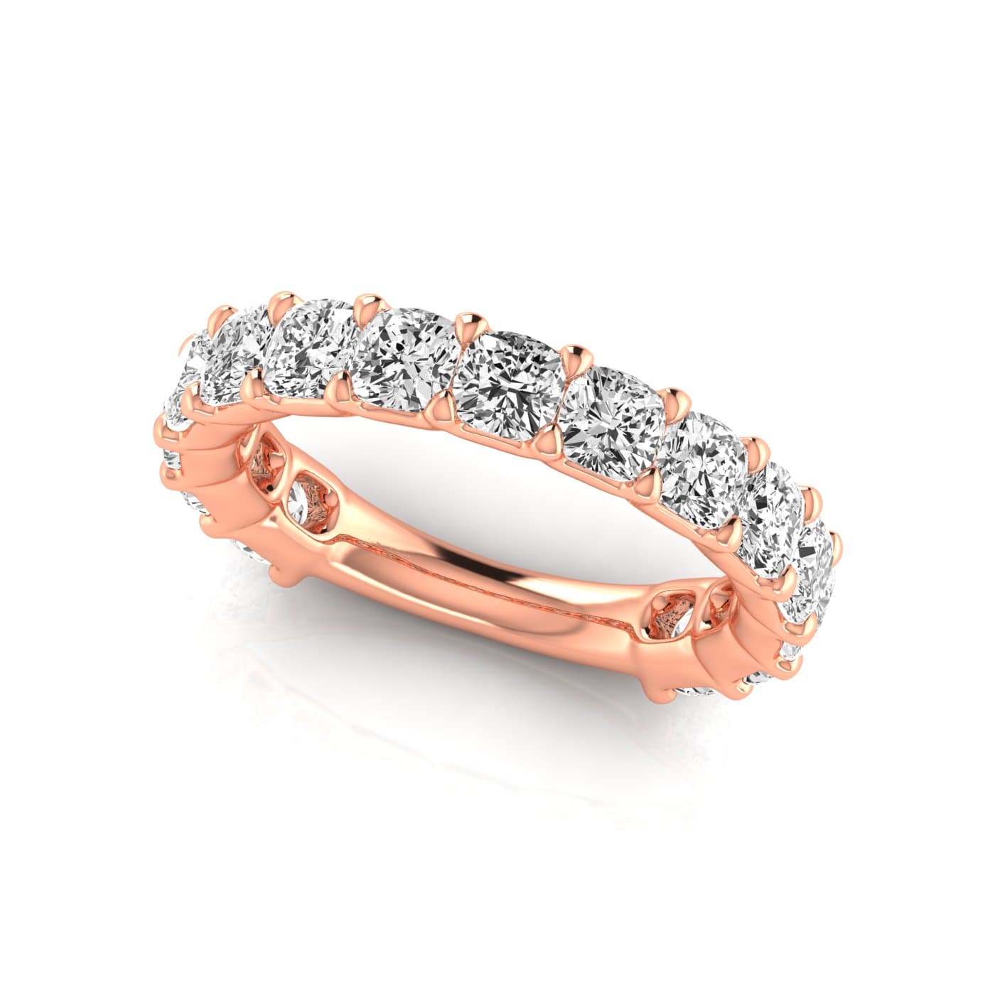 3/4 Spread Cushion Diamond Wedding Band (3 3/4 ct. tw.), On hand view in rose gold