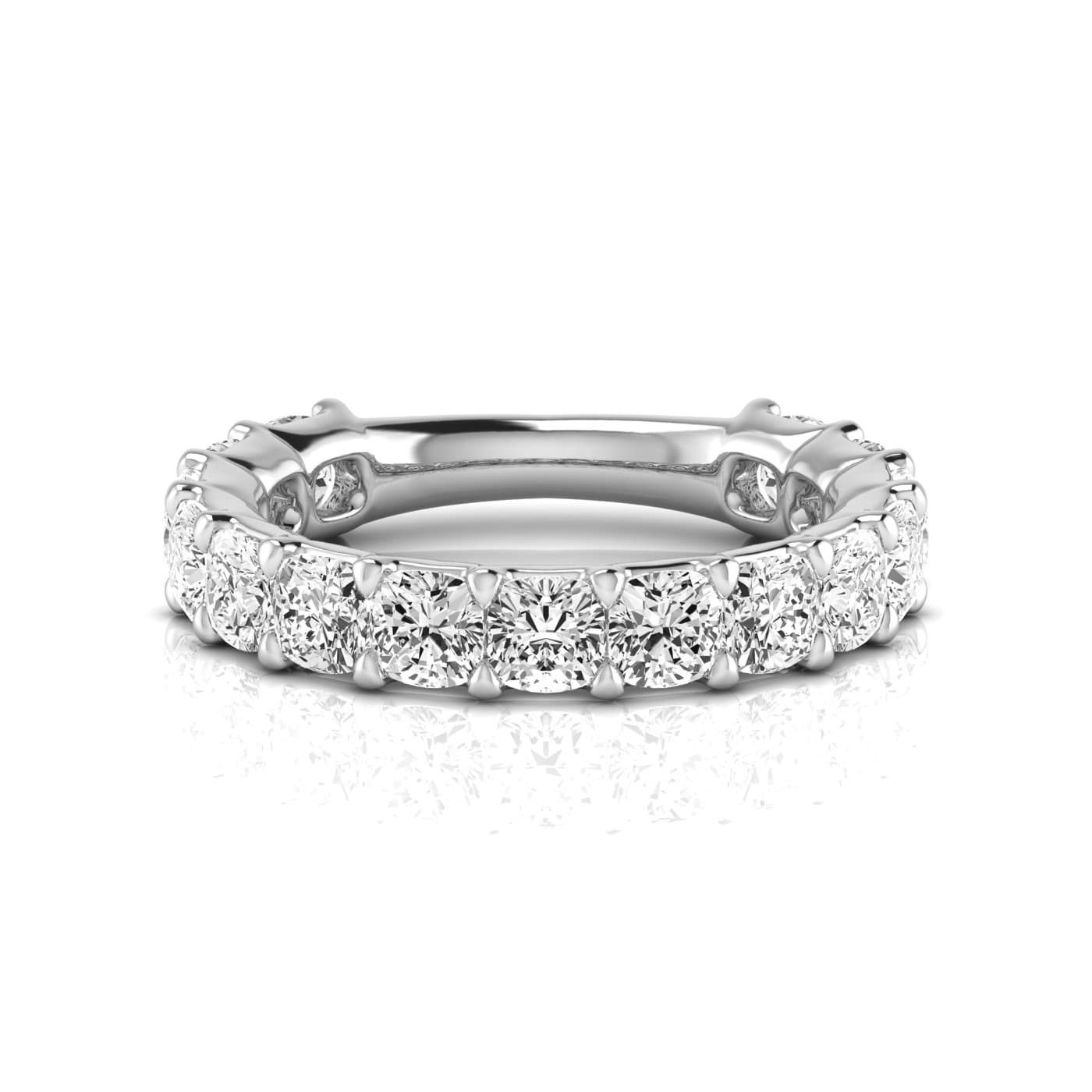 3/4 Spread Cushion Diamond Wedding Band (3 3/4 ct. tw.), Side view in white gold or platinum