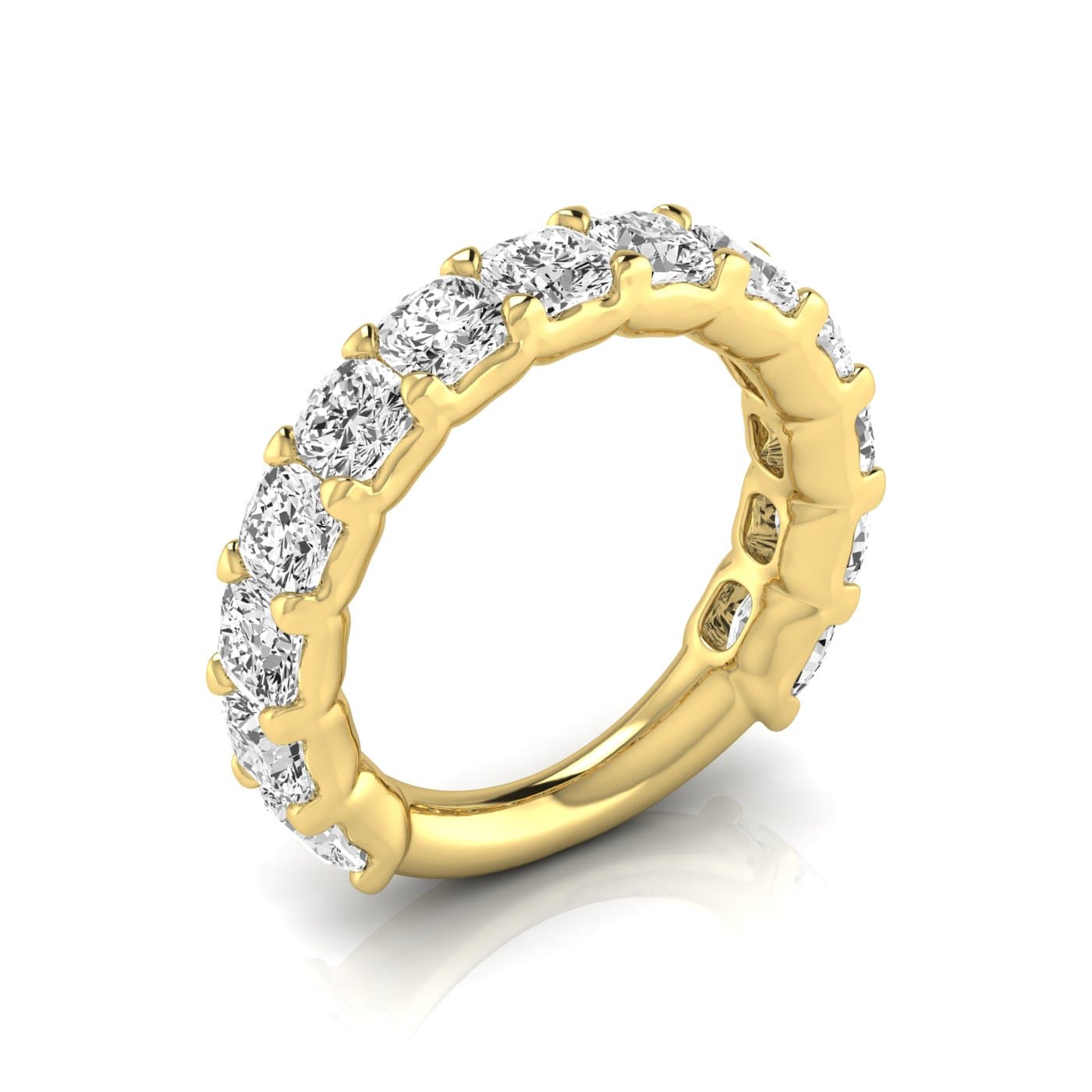 3/4 Spread Cushion Diamond Wedding Band (4.29 ct. tw.), Front view in yellow gold