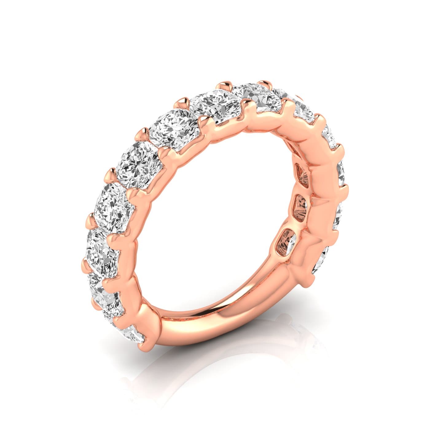3/4 Spread Cushion Diamond Wedding Band (4.29 ct. tw.), Front view in rose gold